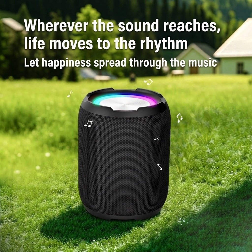 Portable Bluetooth Speaker with RGB Lights, 10W Deep Bass, IPX7 Waterproof, 12H Playtime, 30ft Wireless Range, Outdoor Travel Speaker with Strap