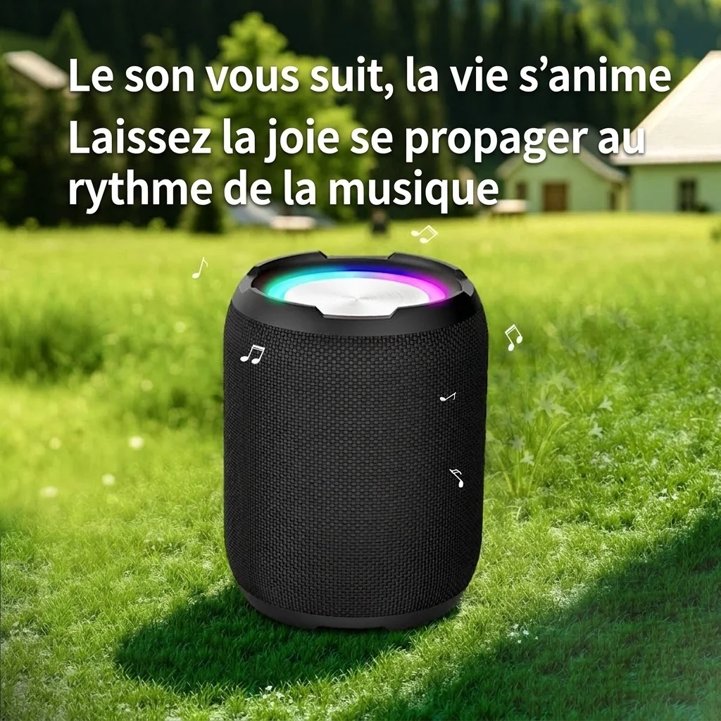 Portable Bluetooth Speaker with RGB Lights, 10W Deep Bass, IPX7 Waterproof, 12H Playtime, 30ft Wireless Range, Outdoor Travel Speaker with Strap