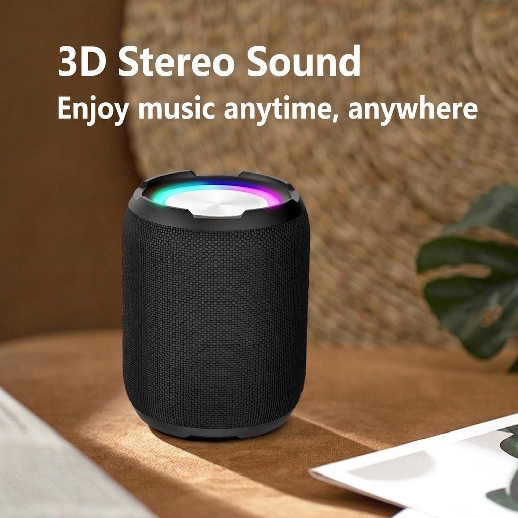 Portable Bluetooth Speaker with RGB Lights, 10W Deep Bass, IPX7 Waterproof, 12H Playtime, 30ft Wireless Range, Outdoor Travel Speaker with Strap