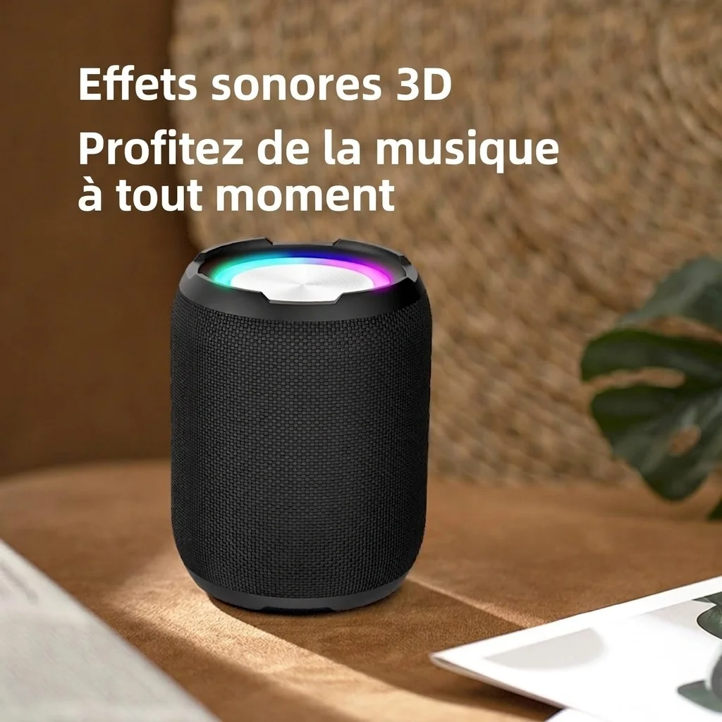 Portable Bluetooth Speaker with RGB Lights, 10W Deep Bass, IPX7 Waterproof, 12H Playtime, 30ft Wireless Range, Outdoor Travel Speaker with Strap