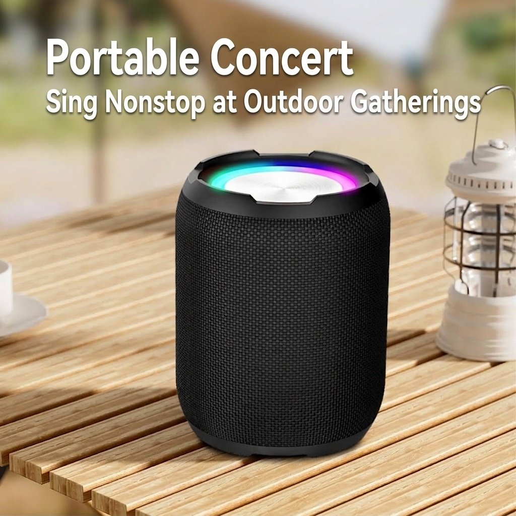 Portable Bluetooth Speaker with RGB Lights, 10W Deep Bass, IPX7 Waterproof, 12H Playtime, 30ft Wireless Range, Outdoor Travel Speaker with Strap