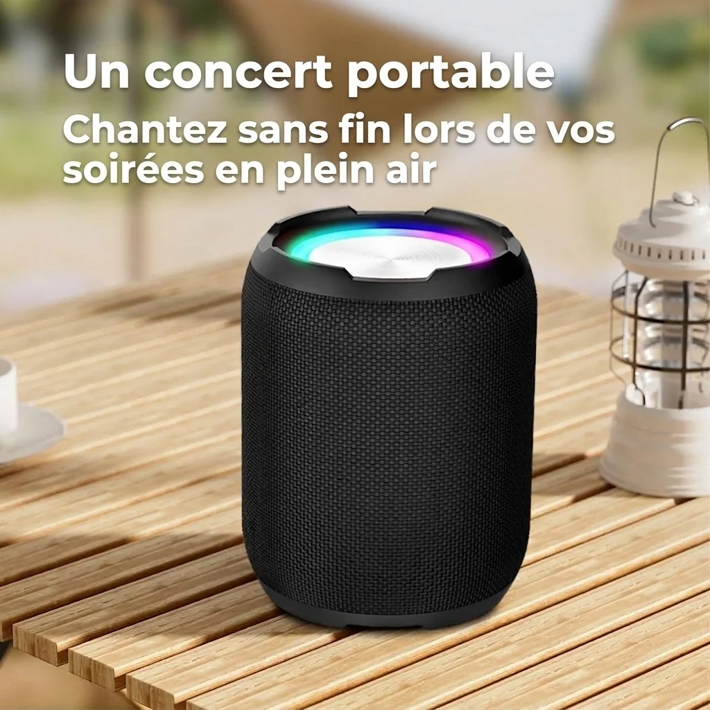 Portable Bluetooth Speaker with RGB Lights, 10W Deep Bass, IPX7 Waterproof, 12H Playtime, 30ft Wireless Range, Outdoor Travel Speaker with Strap
