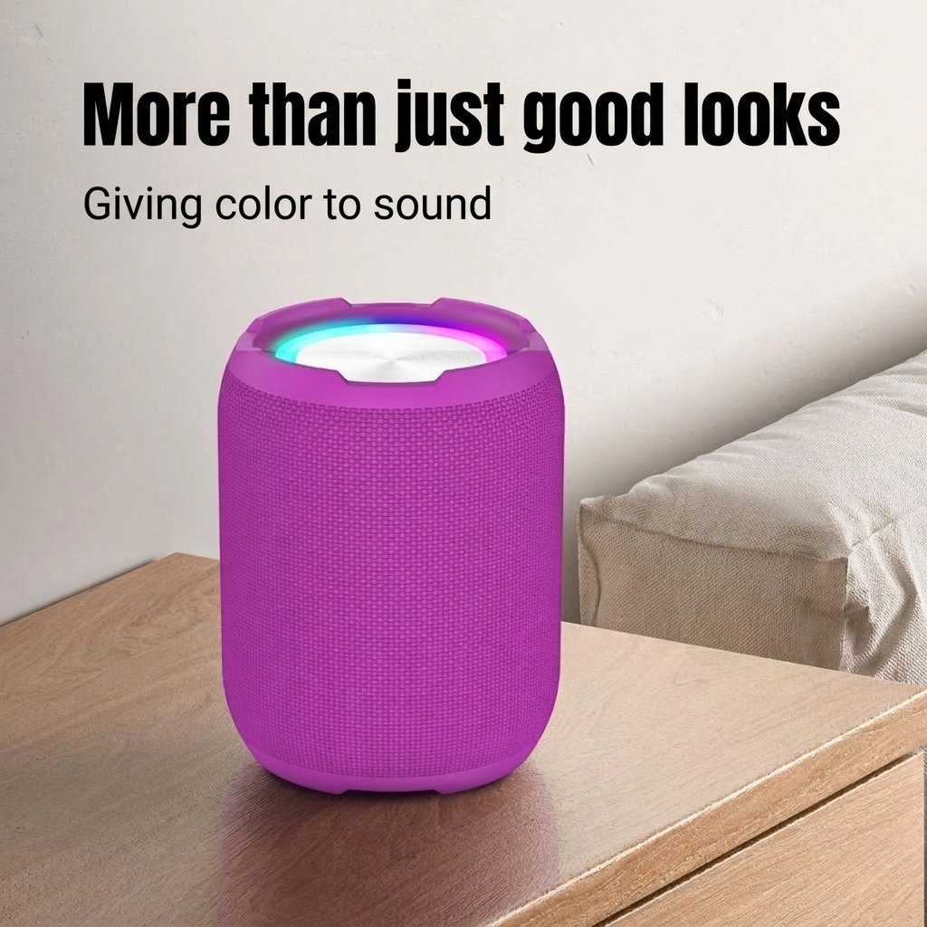 Portable Bluetooth Speaker with RGB Lights, 10W Deep Bass, IPX7 Waterproof, 12H Playtime, 30ft Wireless Range, Outdoor Travel Speaker with Strap