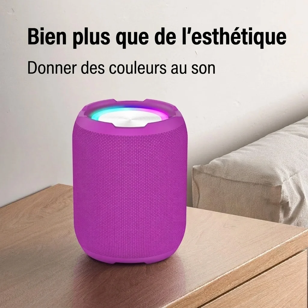 Portable Bluetooth Speaker with RGB Lights, 10W Deep Bass, IPX7 Waterproof, 12H Playtime, 30ft Wireless Range, Outdoor Travel Speaker with Strap
