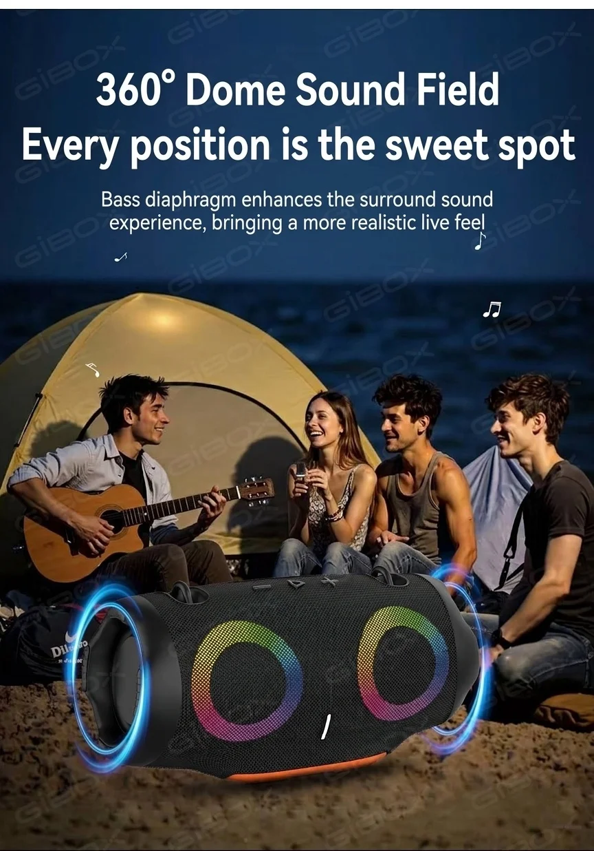 XTRMM4MINI RGB Portable Bluetooth Speaker, 16W Loud Sound, Deep Bass, IPX6 Waterproof, 5H Playtime, 15m Range, TWS Outdoor Travel Speaker with Strap