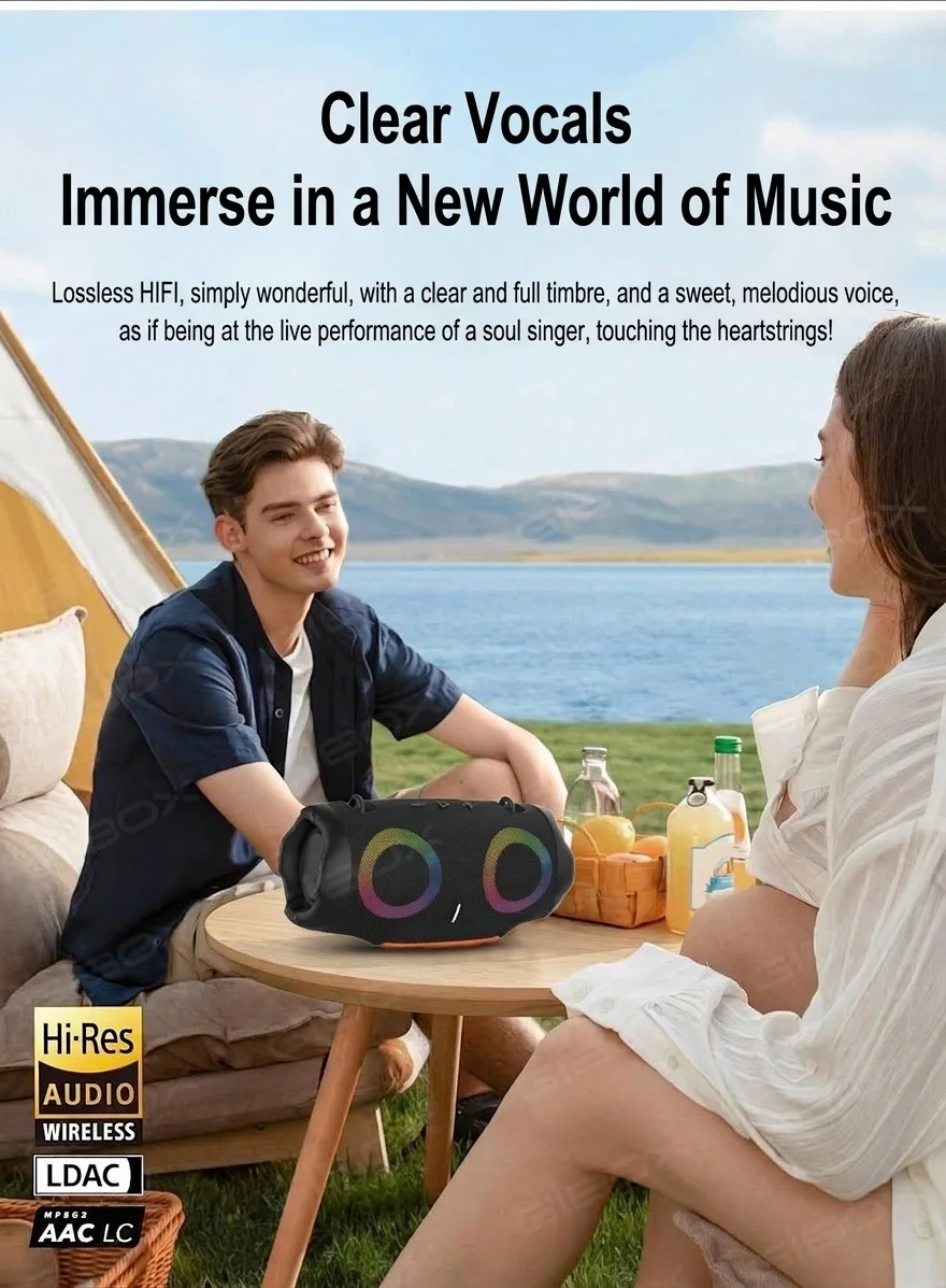 XTRMM4MINI RGB Portable Bluetooth Speaker, 16W Loud Sound, Deep Bass, IPX6 Waterproof, 5H Playtime, 15m Range, TWS Outdoor Travel Speaker with Strap
