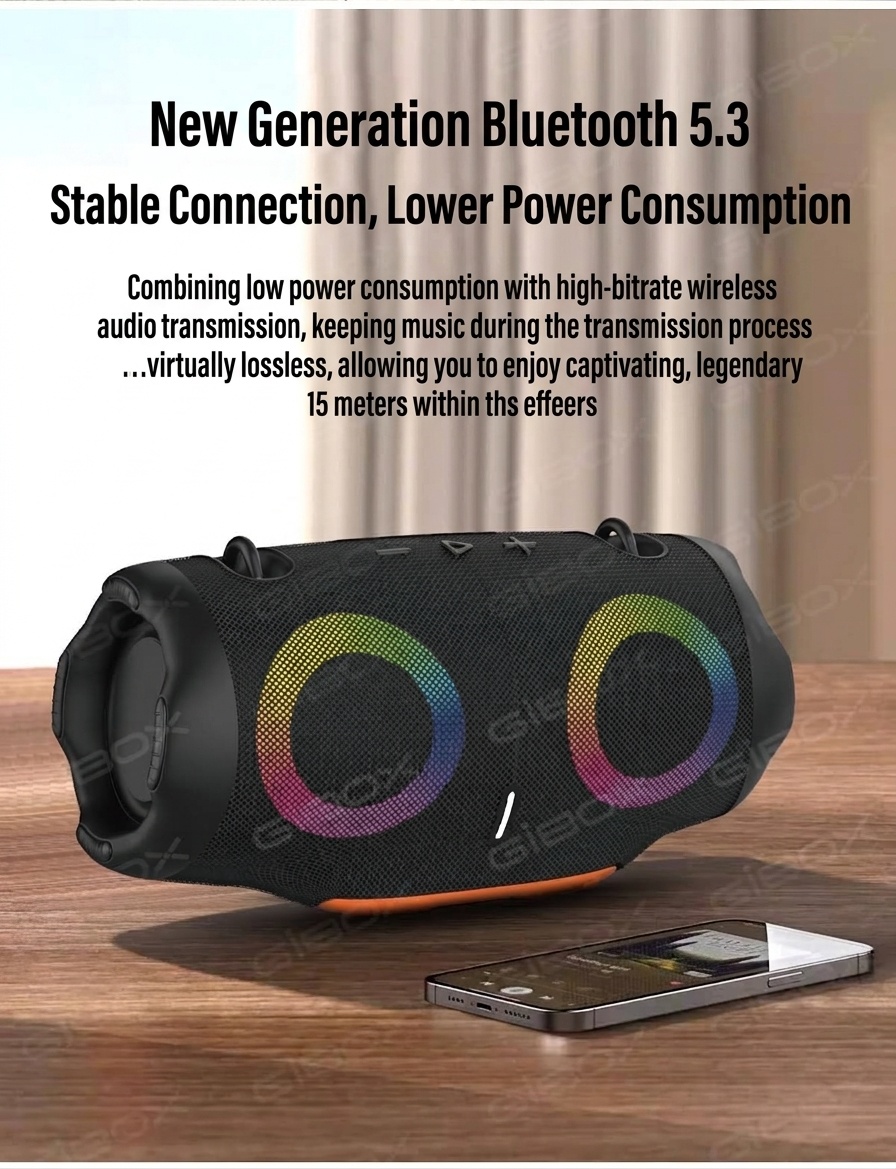 XTRMM4MINI RGB Portable Bluetooth Speaker, 16W Loud Sound, Deep Bass, IPX6 Waterproof, 5H Playtime, 15m Range, TWS Outdoor Travel Speaker with Strap