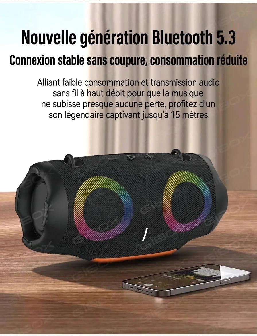 XTRMM4MINI RGB Portable Bluetooth Speaker, 16W Loud Sound, Deep Bass, IPX6 Waterproof, 5H Playtime, 15m Range, TWS Outdoor Travel Speaker with Strap