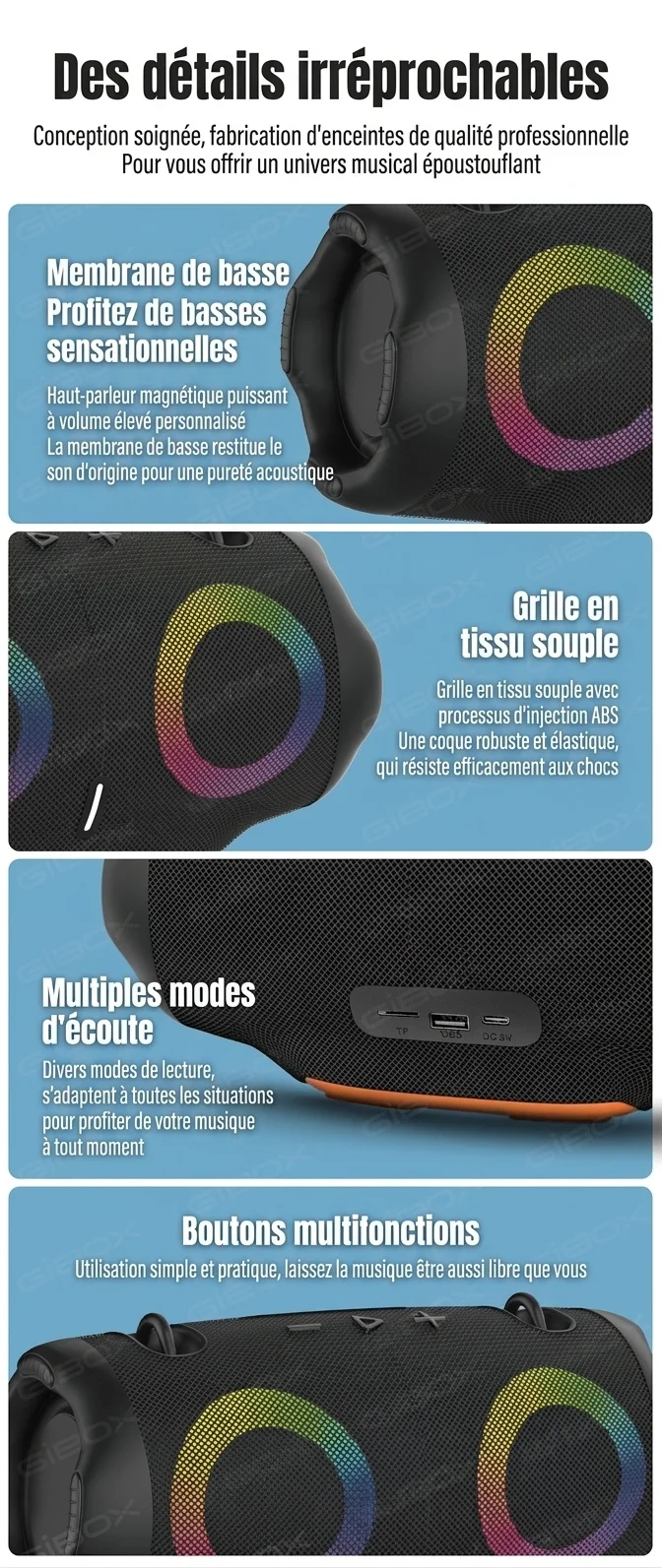 XTRMM4MINI RGB Portable Bluetooth Speaker, 16W Loud Sound, Deep Bass, IPX6 Waterproof, 5H Playtime, 15m Range, TWS Outdoor Travel Speaker with Strap