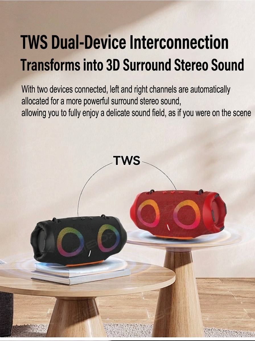 XTRMM4MINI RGB Portable Bluetooth Speaker, 16W Loud Sound, Deep Bass, IPX6 Waterproof, 5H Playtime, 15m Range, TWS Outdoor Travel Speaker with Strap