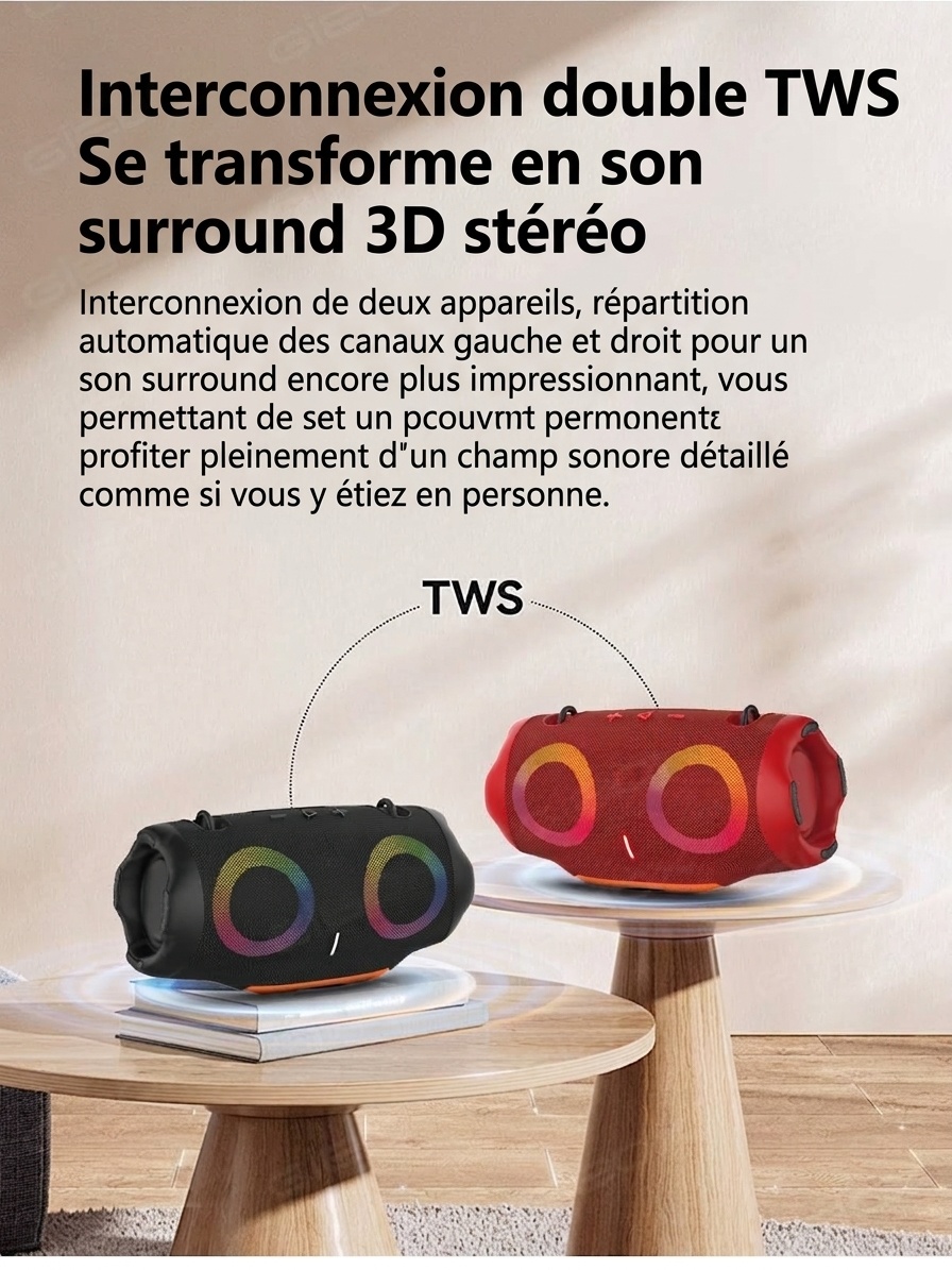 XTRMM4MINI RGB Portable Bluetooth Speaker, 16W Loud Sound, Deep Bass, IPX6 Waterproof, 5H Playtime, 15m Range, TWS Outdoor Travel Speaker with Strap