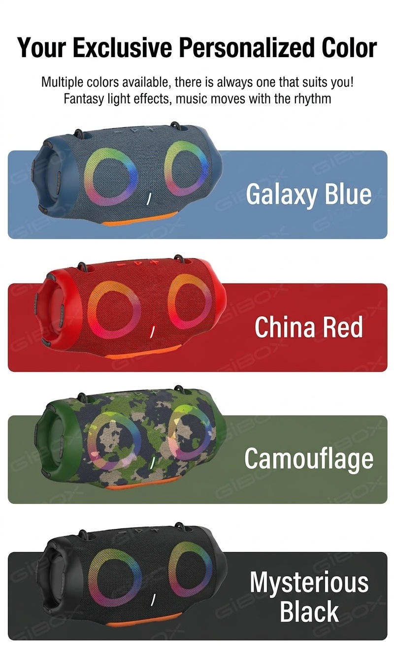 XTRMM4MINI RGB Portable Bluetooth Speaker, 16W Loud Sound, Deep Bass, IPX6 Waterproof, 5H Playtime, 15m Range, TWS Outdoor Travel Speaker with Strap