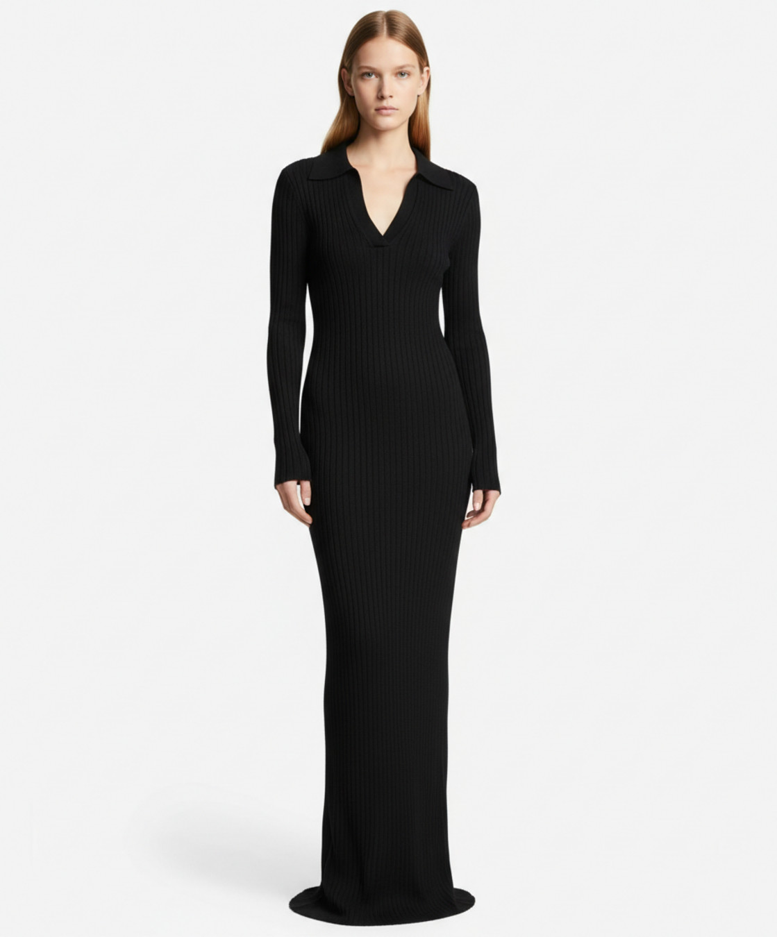 Black cotton-polyester rib cotton Work Style Dresses L SZE-00011