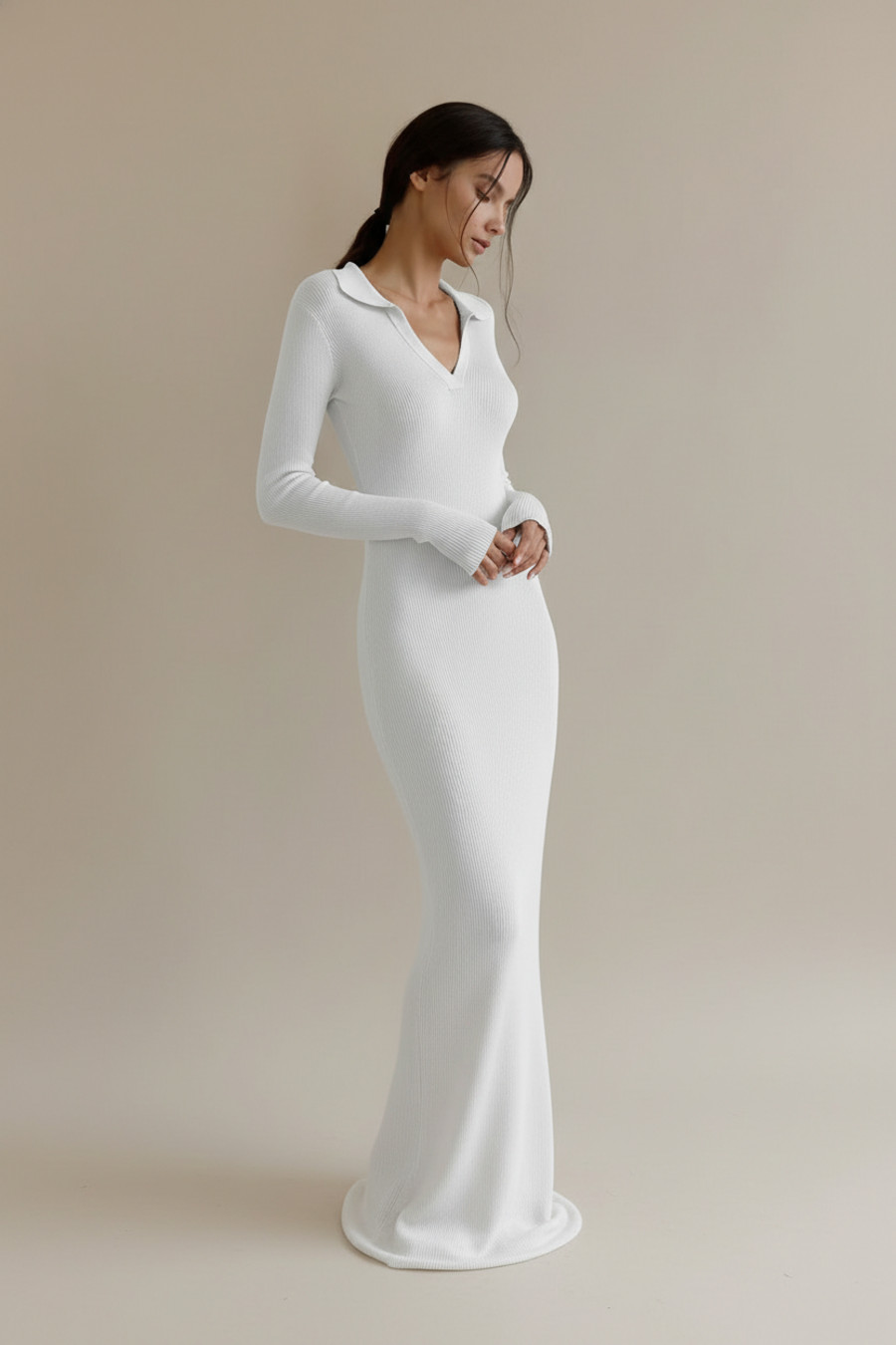 Black cotton-polyester rib cotton Work Style Dresses L SZE-00011