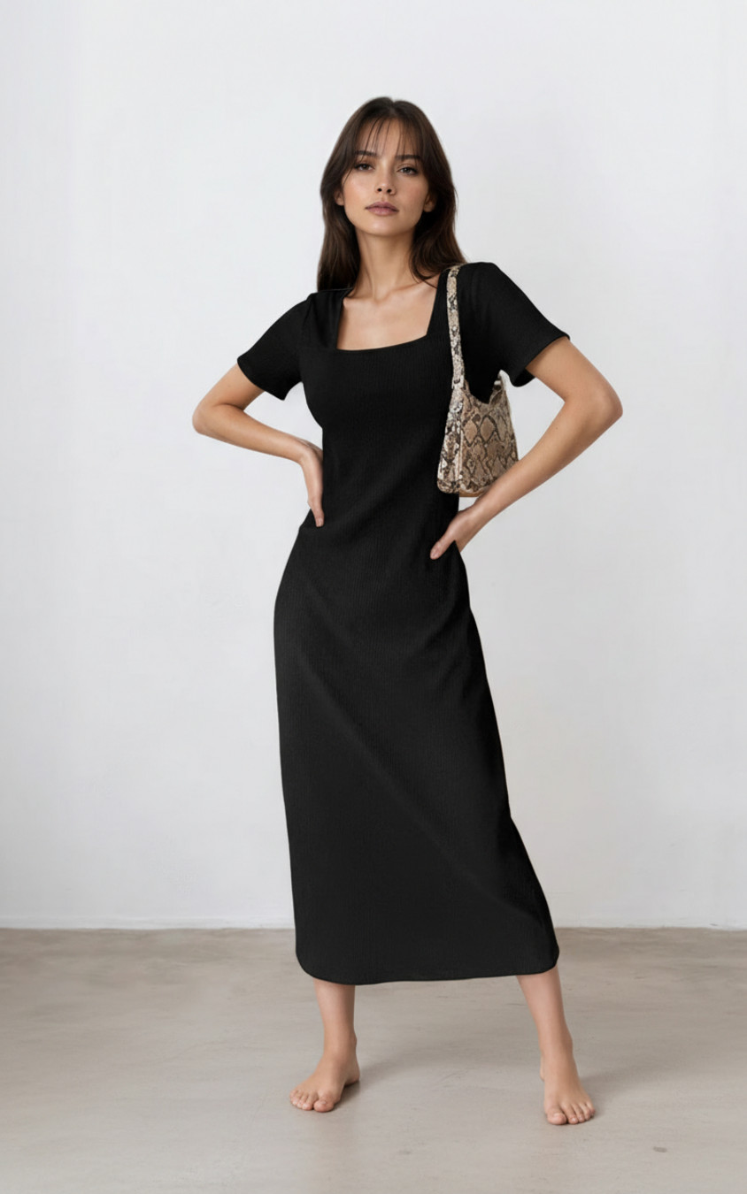 Robe de soirée en coton et polyester noir, taille L SZE-00054
