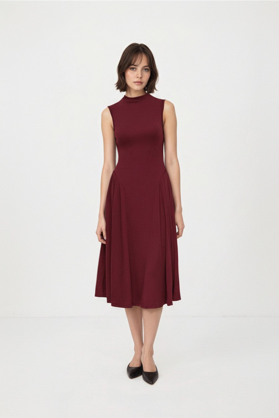 Vestidos de trabajo de seda color leche rojo vino talla L-00057