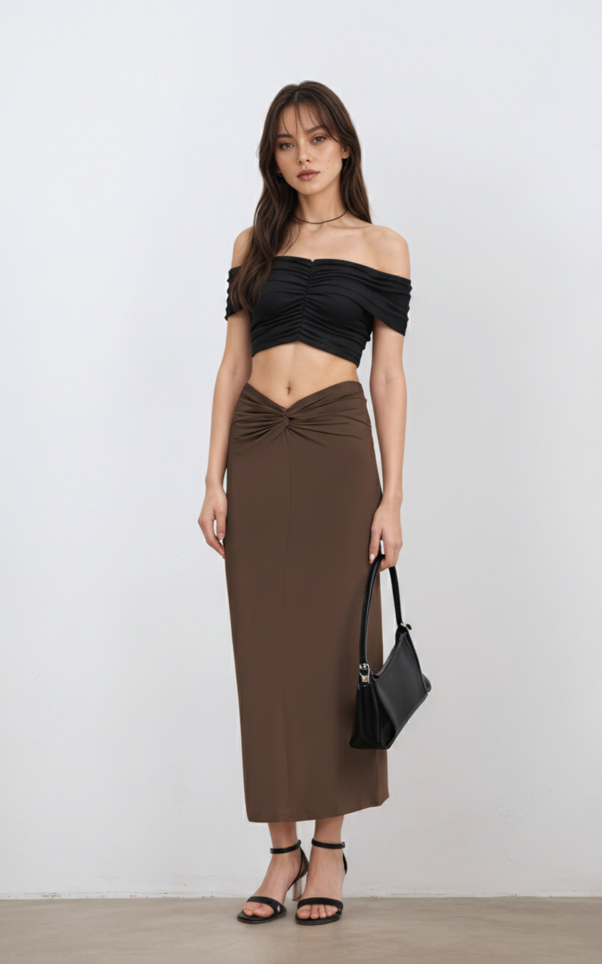 Coffee Brown High-quality milk silk Polyester (polyester fiber) Party Style Bottoms L SZE-00011