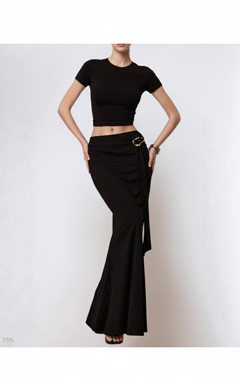 Pantalones de fiesta de poliéster (fibra de poliéster) de seda de leche con rizo negro L SZE-00016