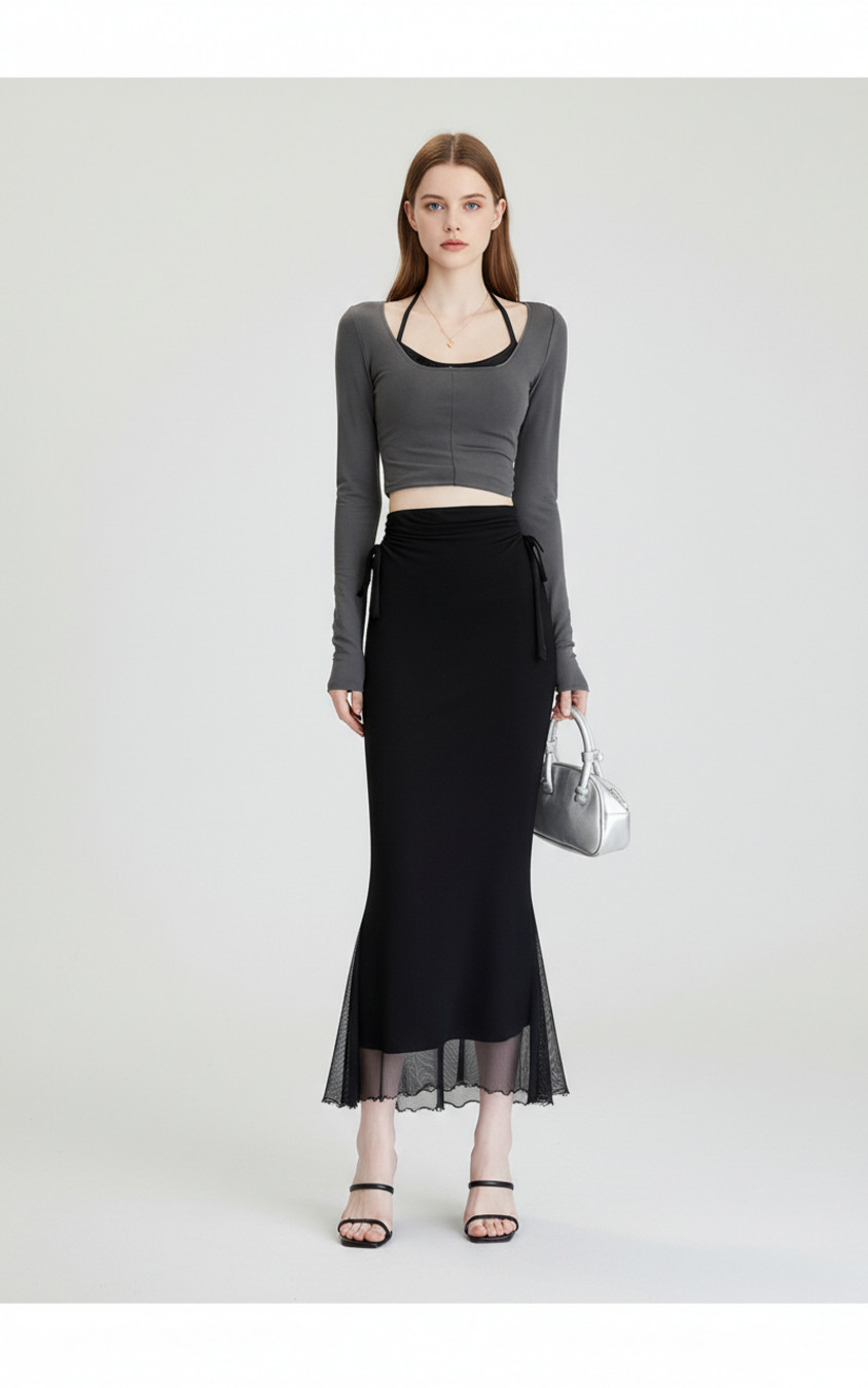 Zwarte broek van een mix van synthetische vezels (polyester) in feeststijl, maat L, SZE-00028