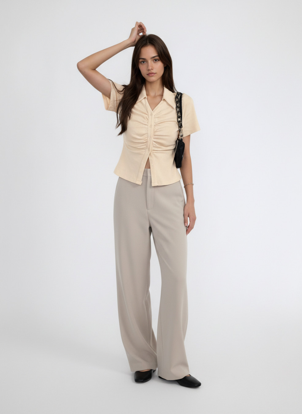 Apricot Small pitted strips Polyester (polyester fiber) Party Style Tops L SZE-00047