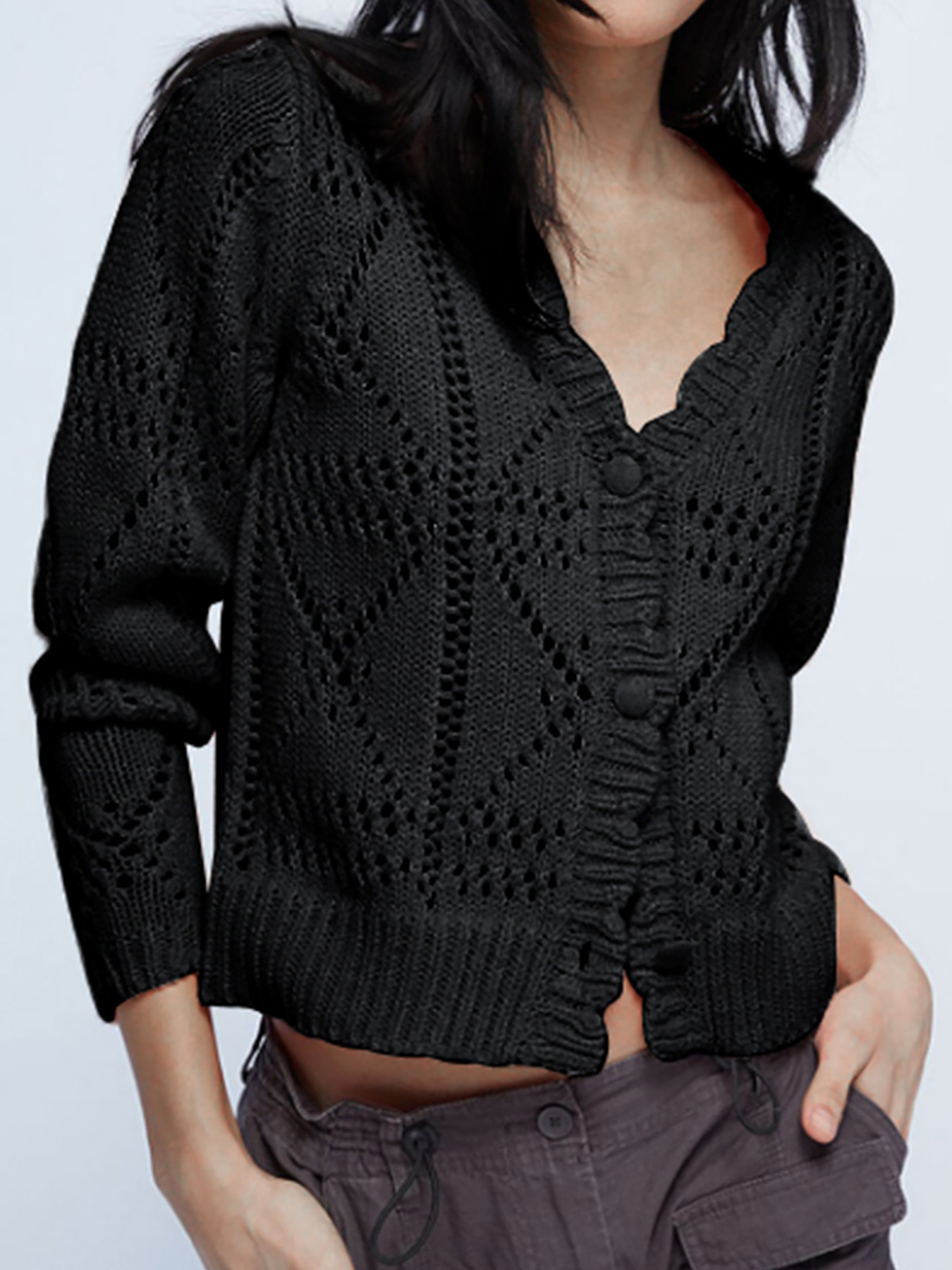 V-Neck Knit Cardigan Sweater Long Sleeve Casual Fall Winter