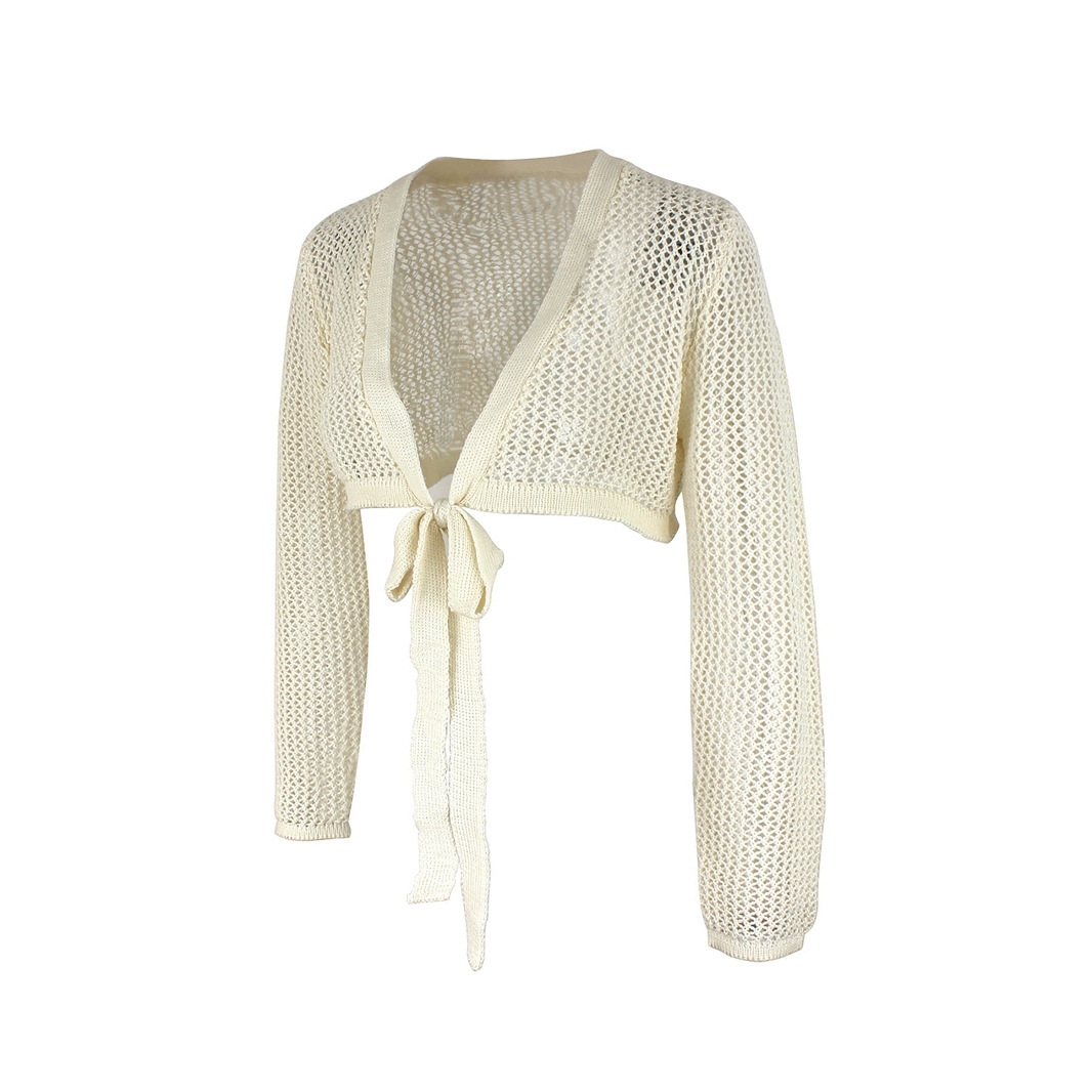 Women's Knit Beach Cover Up Long Sleeve Hollow Out