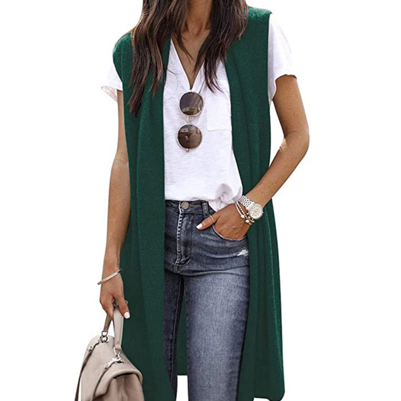 Sleeveless Cardigan Duster Sweater Vest Open Front Long Knit Coat SSU-00096