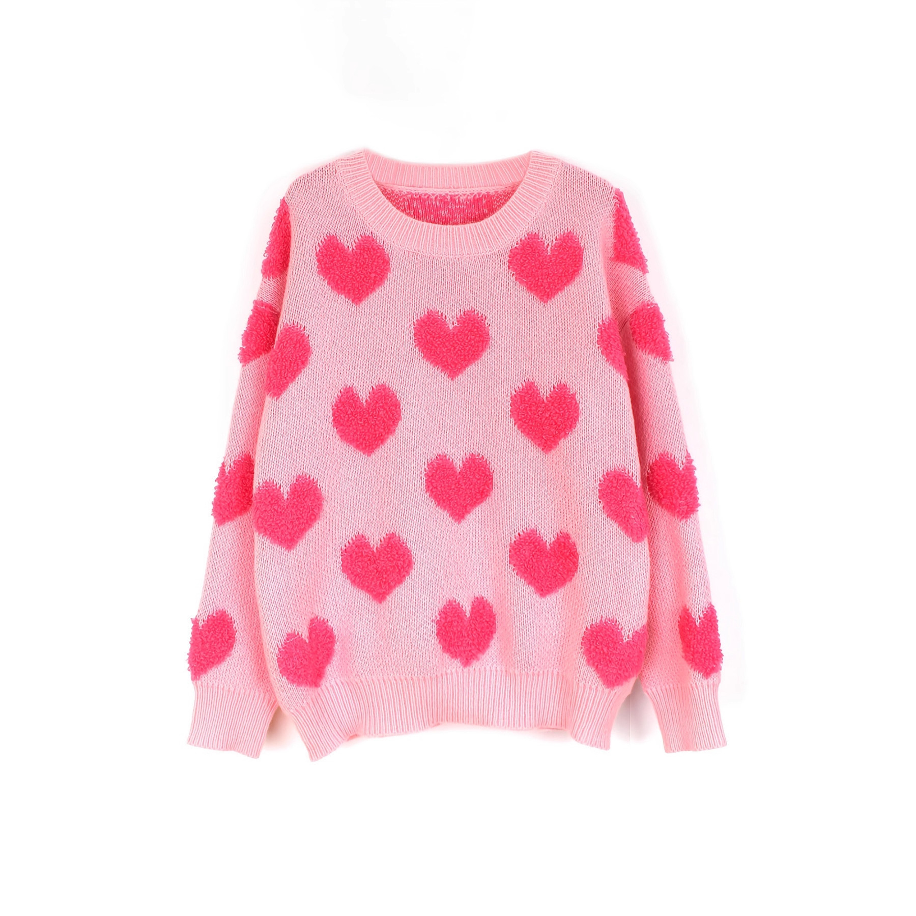 Women's Love Heart Sweater Long Sleeve Crewneck Pullover Top SSU-00097