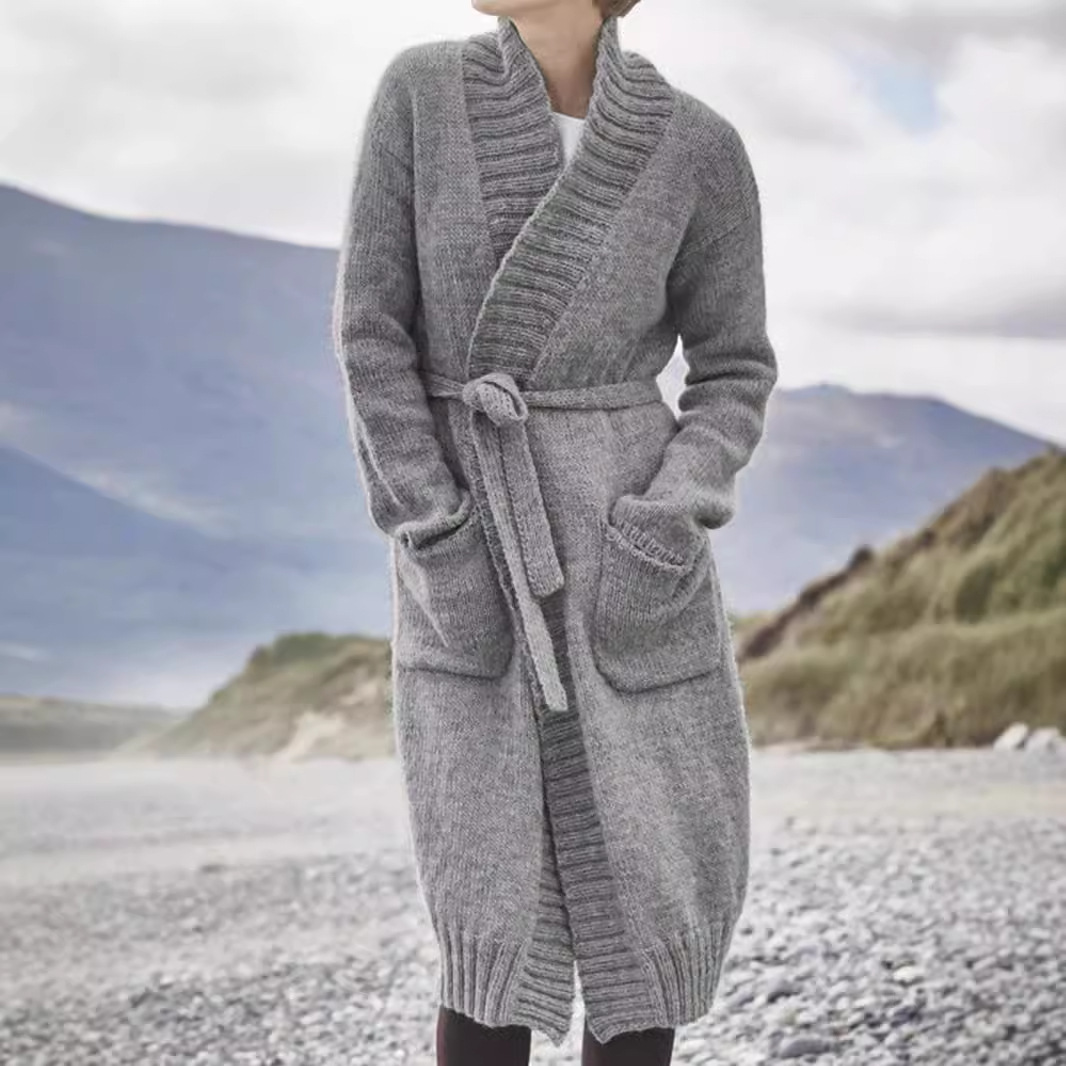 Women's Knit Cardigan Long Sleeve Tie Front Sweater Autumn Winter