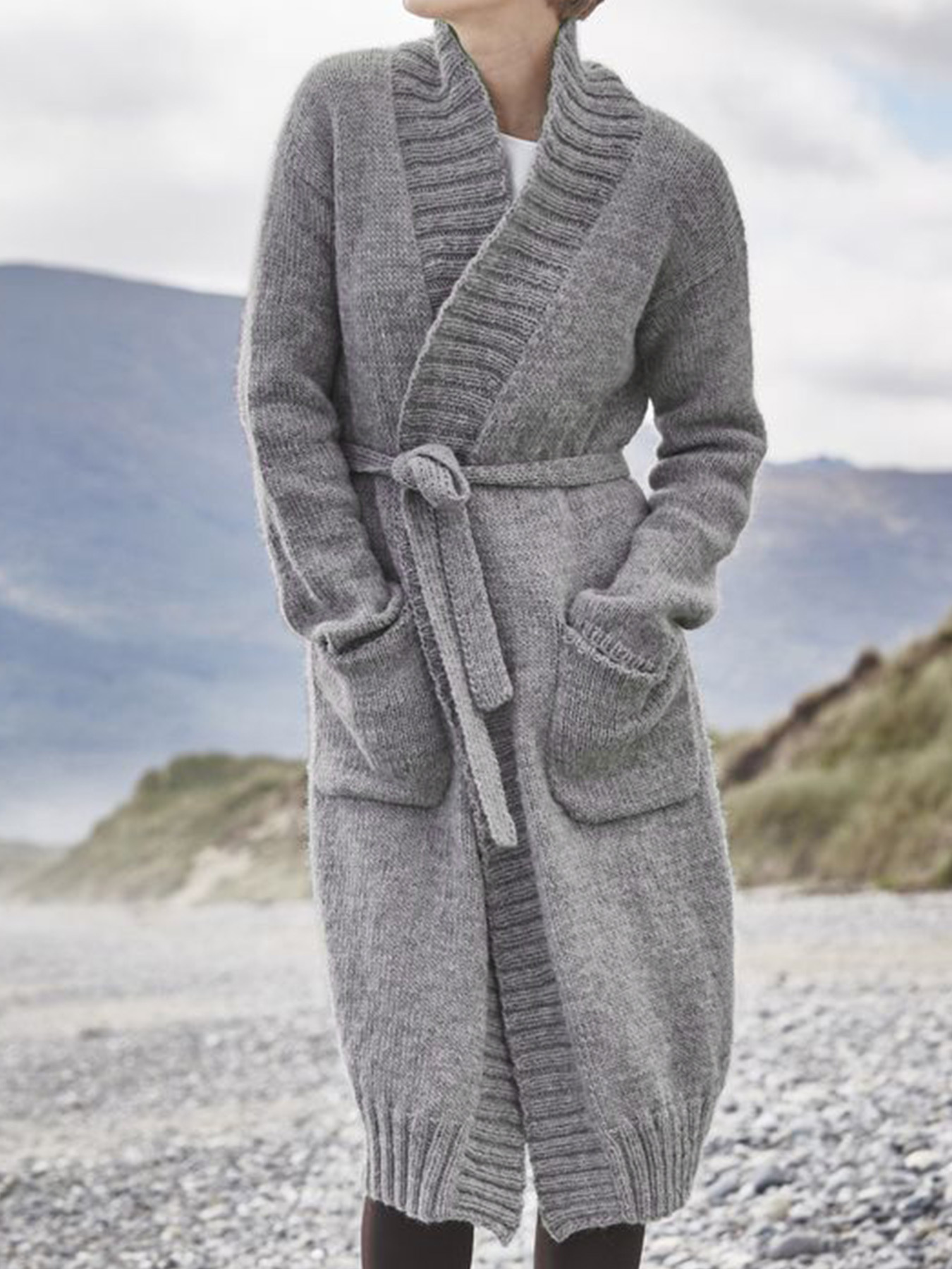 Women's Knit Cardigan Long Sleeve Tie Front Sweater Autumn Winter