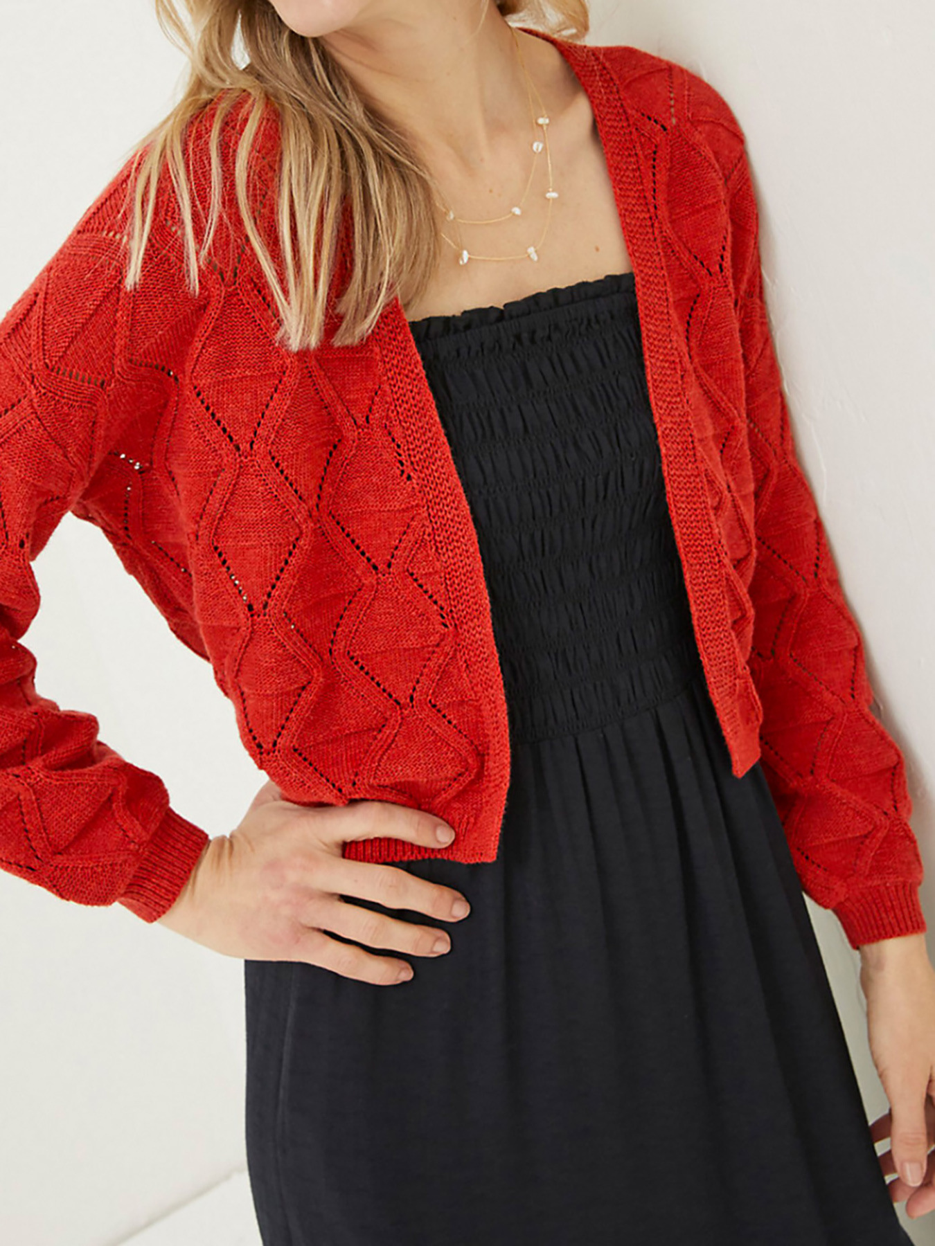 Women's Knit Cropped Cardigan Long Sleeve Hollow Out Sweater