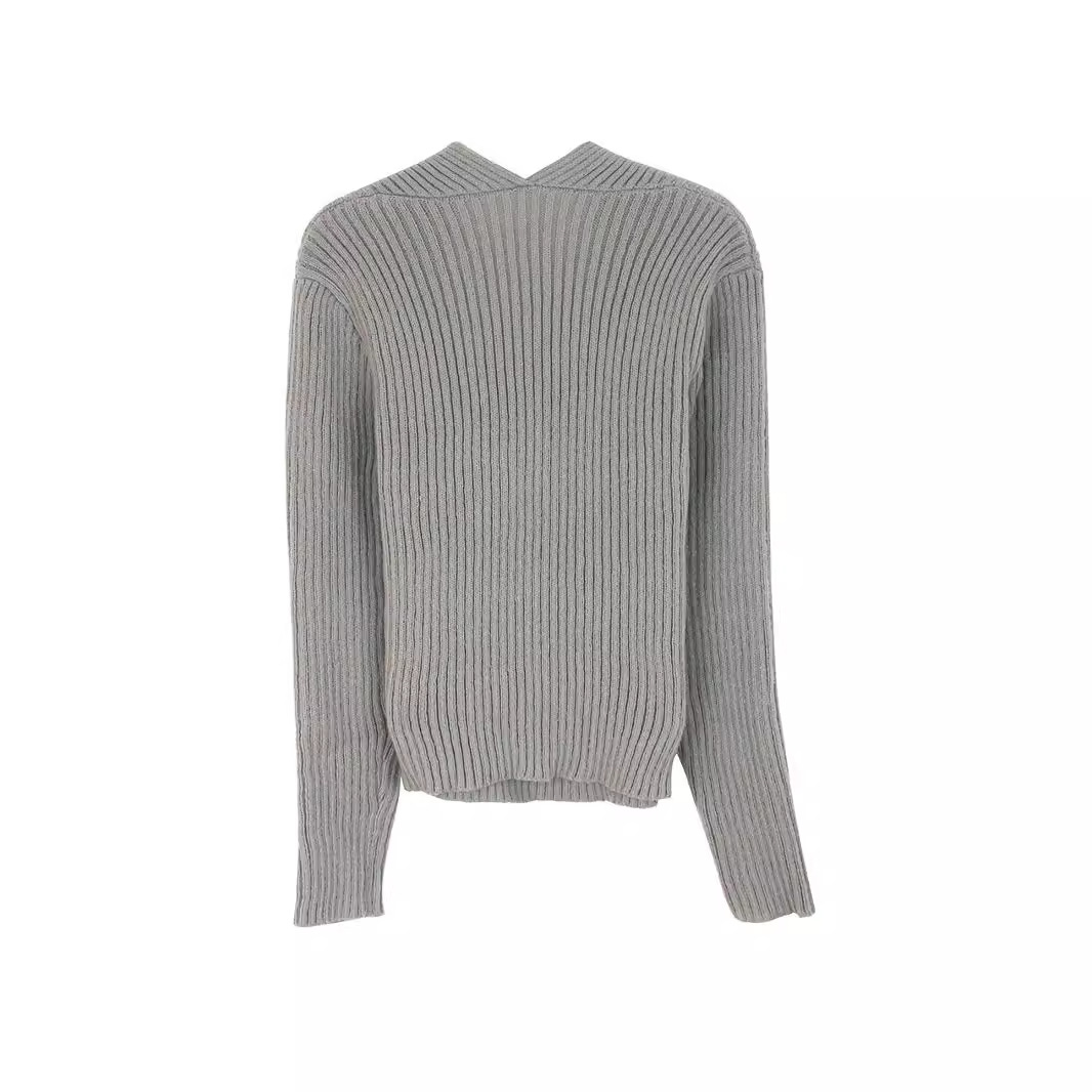 Knitted Cropped Pullover Sweater Long Sleeve Solid Color SSU-00012