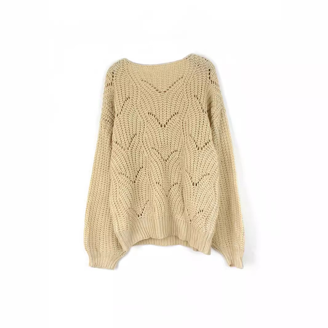 Solid Color Knit Sweater - Women's Long Sleeve Pullover Top SSU-00013