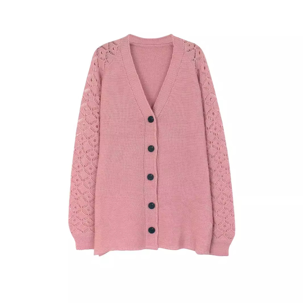 Women's Knit Cardigan Sweater Open Front Long Sleeve Hollow Out SSU-00098