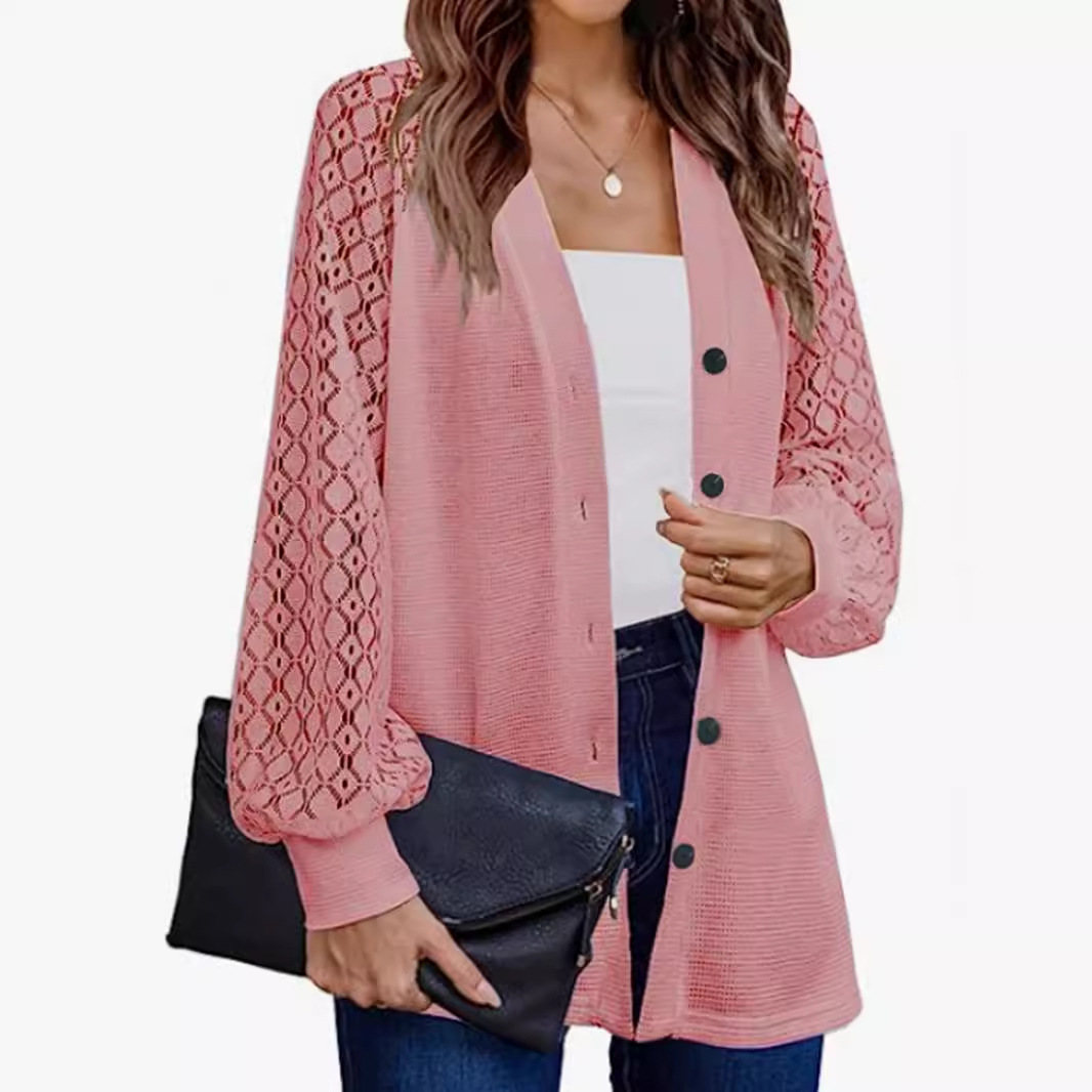 Women's Knit Cardigan Sweater Open Front Long Sleeve Hollow Out SSU-00098