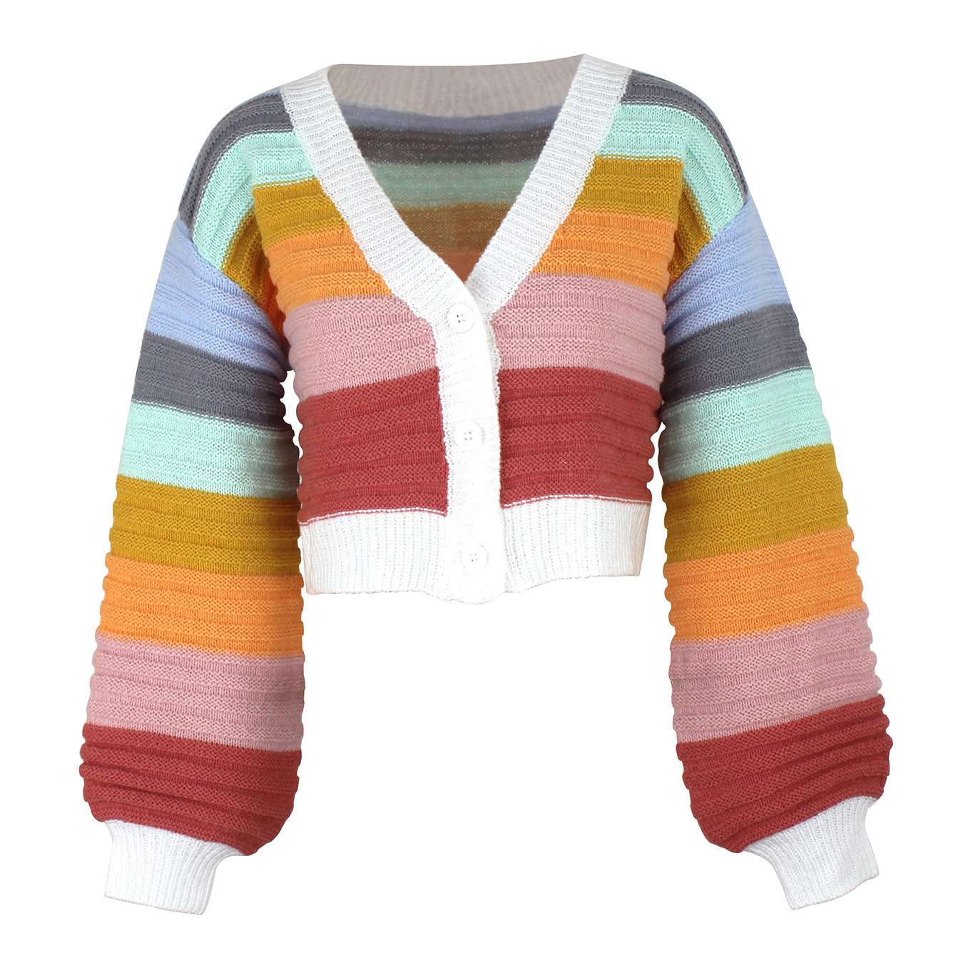 Cotton Striped Cardigan Cropped Knit Jacket Fall Winter