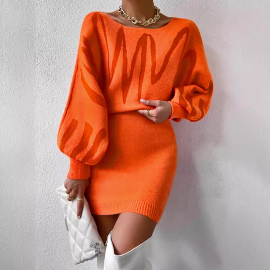 Cashmere Sweater Skirt Set - Long Sleeve Round Neck Knitwear SSU-00007