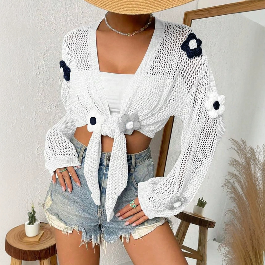 Linen Cropped Cardigan - Lightweight Beach Cover Up