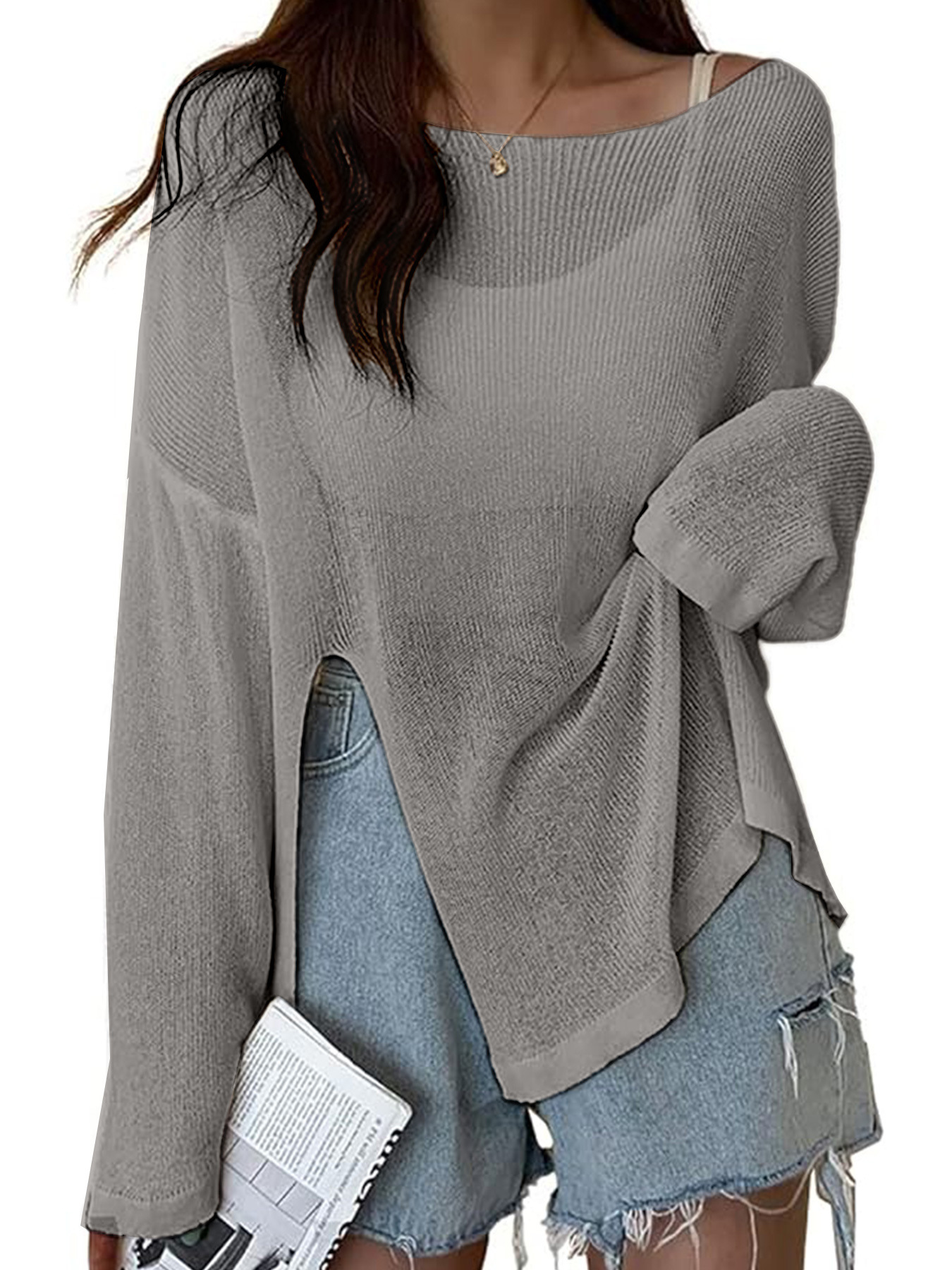 Women's Lightweight Sweater Off Shoulder Long Sleeve Top Spring Summer SSU-00110