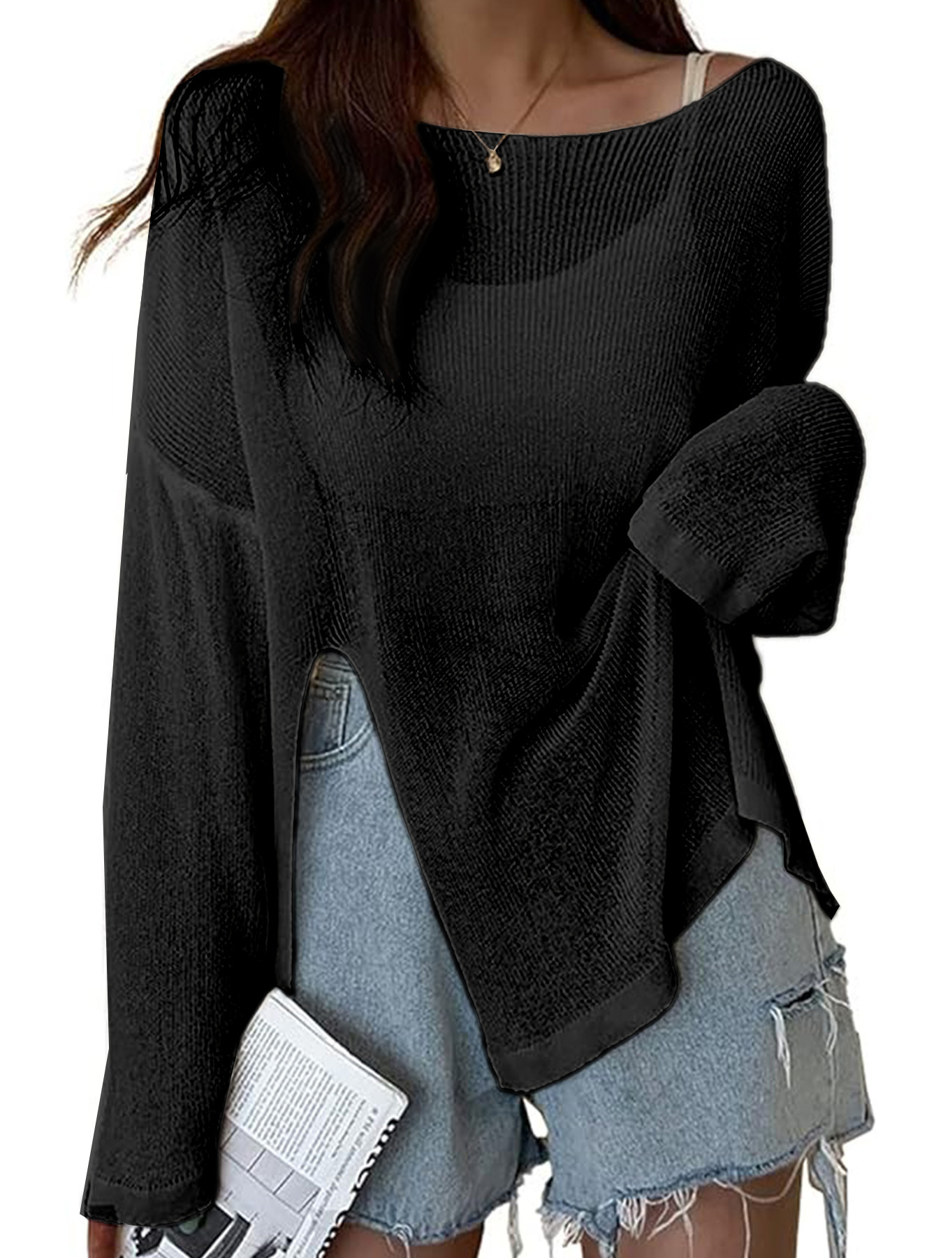 Women's Lightweight Sweater Off Shoulder Long Sleeve Top Spring Summer SSU-00110