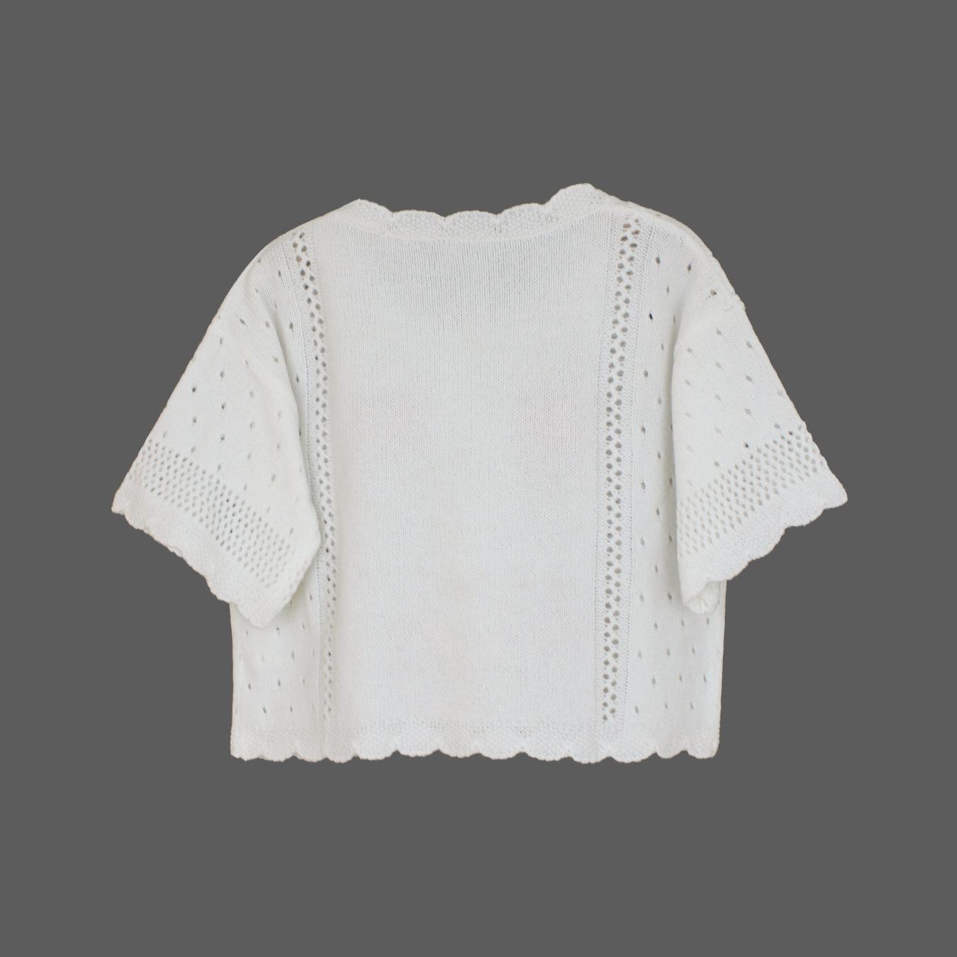 Crochet Knit Cardigan Top - Embroidered Short Sleeve Spring Fall SSU-00123