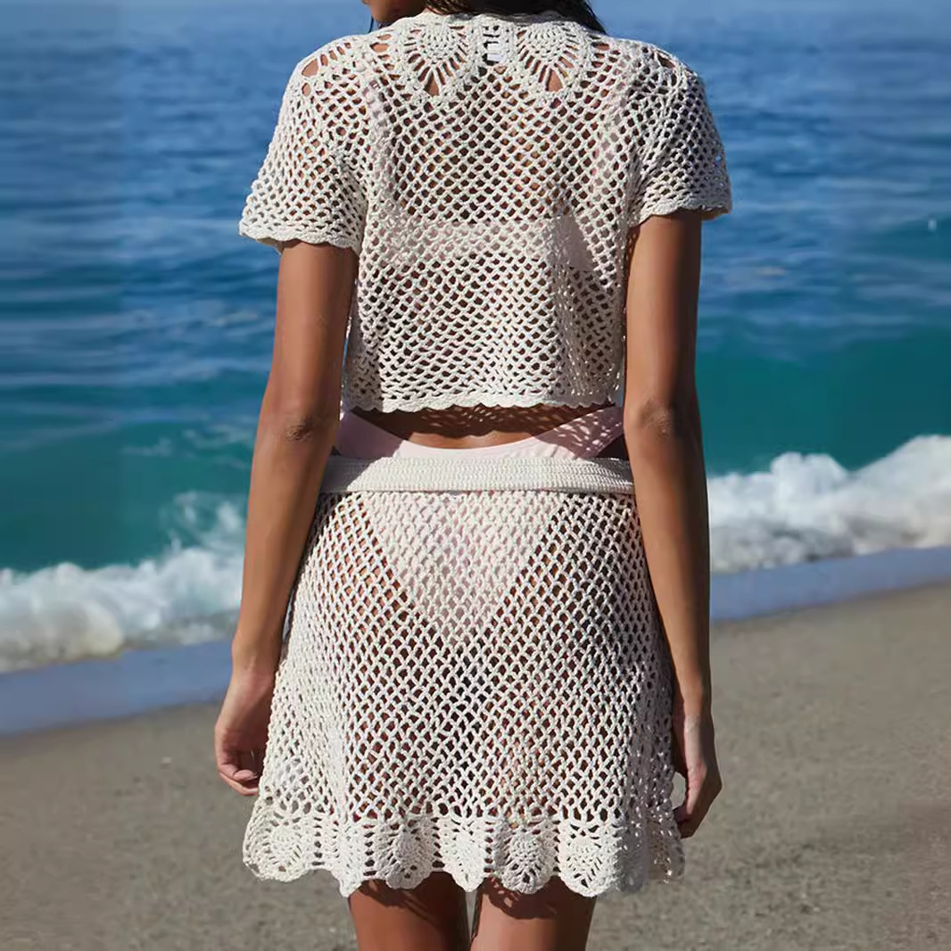 Knitted Cardigan Set + Hollow Out + Beach Skirt SSU-00002