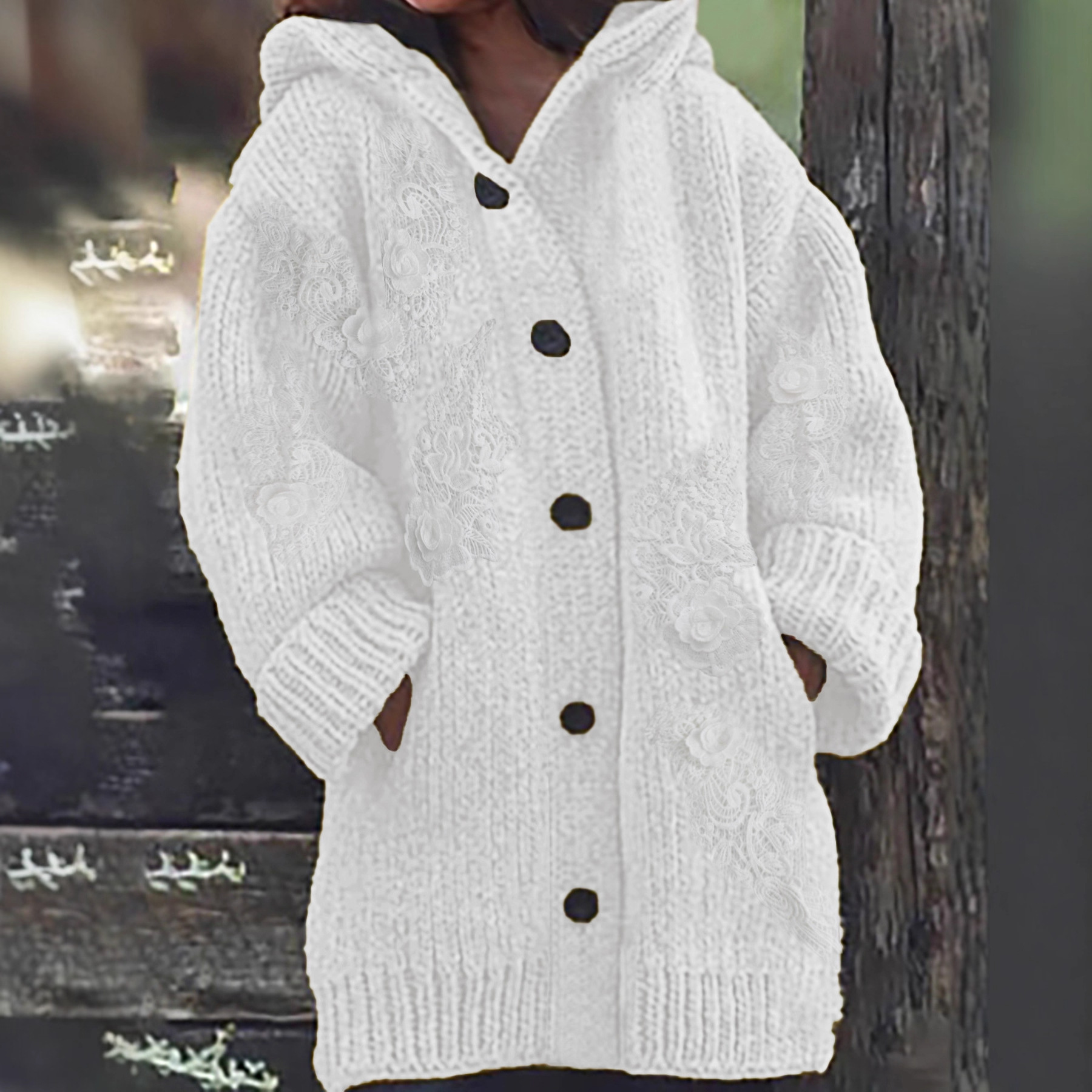 Knitted Hoodie Cardigan Embroidered Sweater for Women SSU-00122