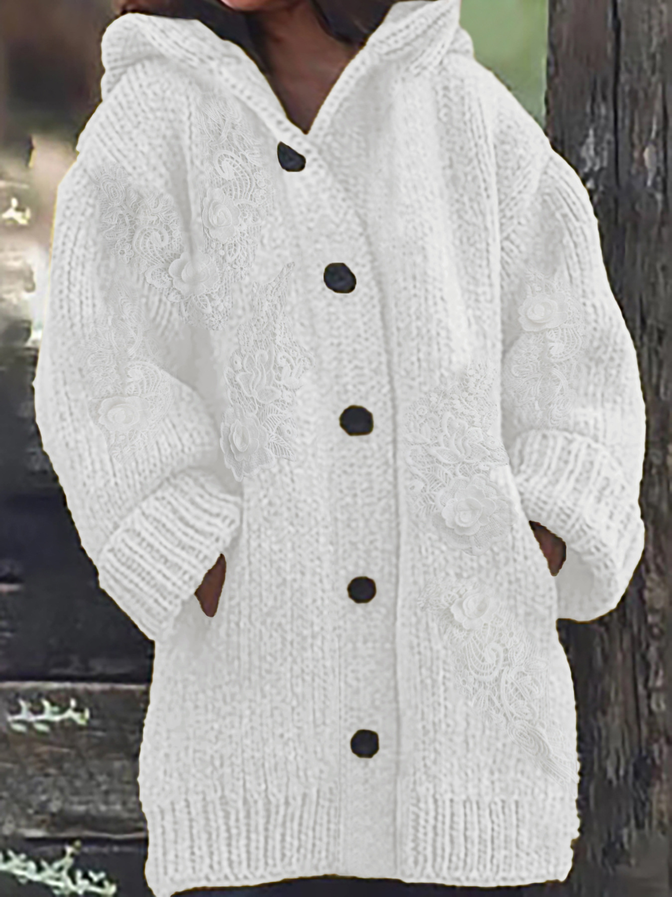 Knitted Hoodie Cardigan Embroidered Sweater for Women SSU-00122