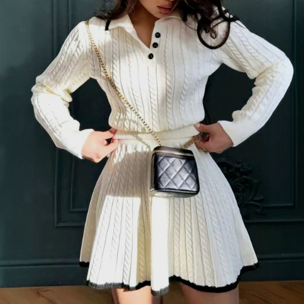 Knitted Sweater Skirt Set Long Sleeve Twist Autumn Winter SSU-00006
