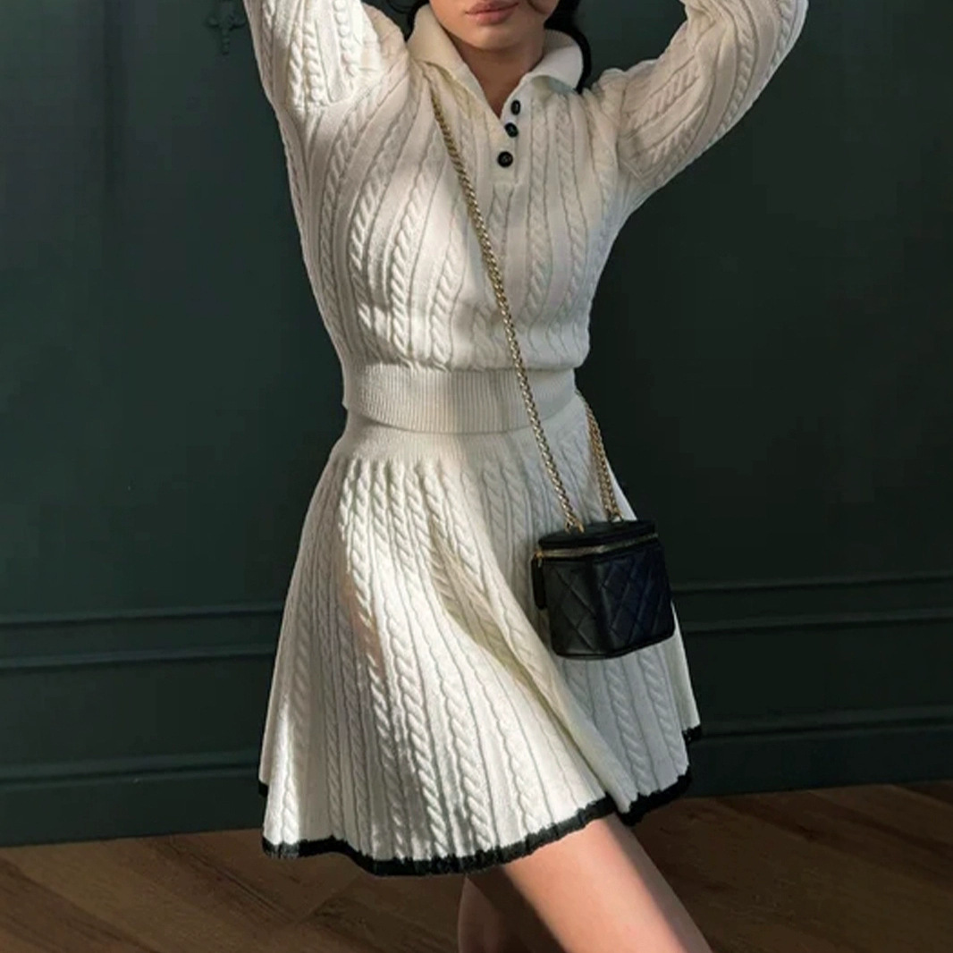 Knitted Sweater Skirt Set Long Sleeve Twist Autumn Winter SSU-00006