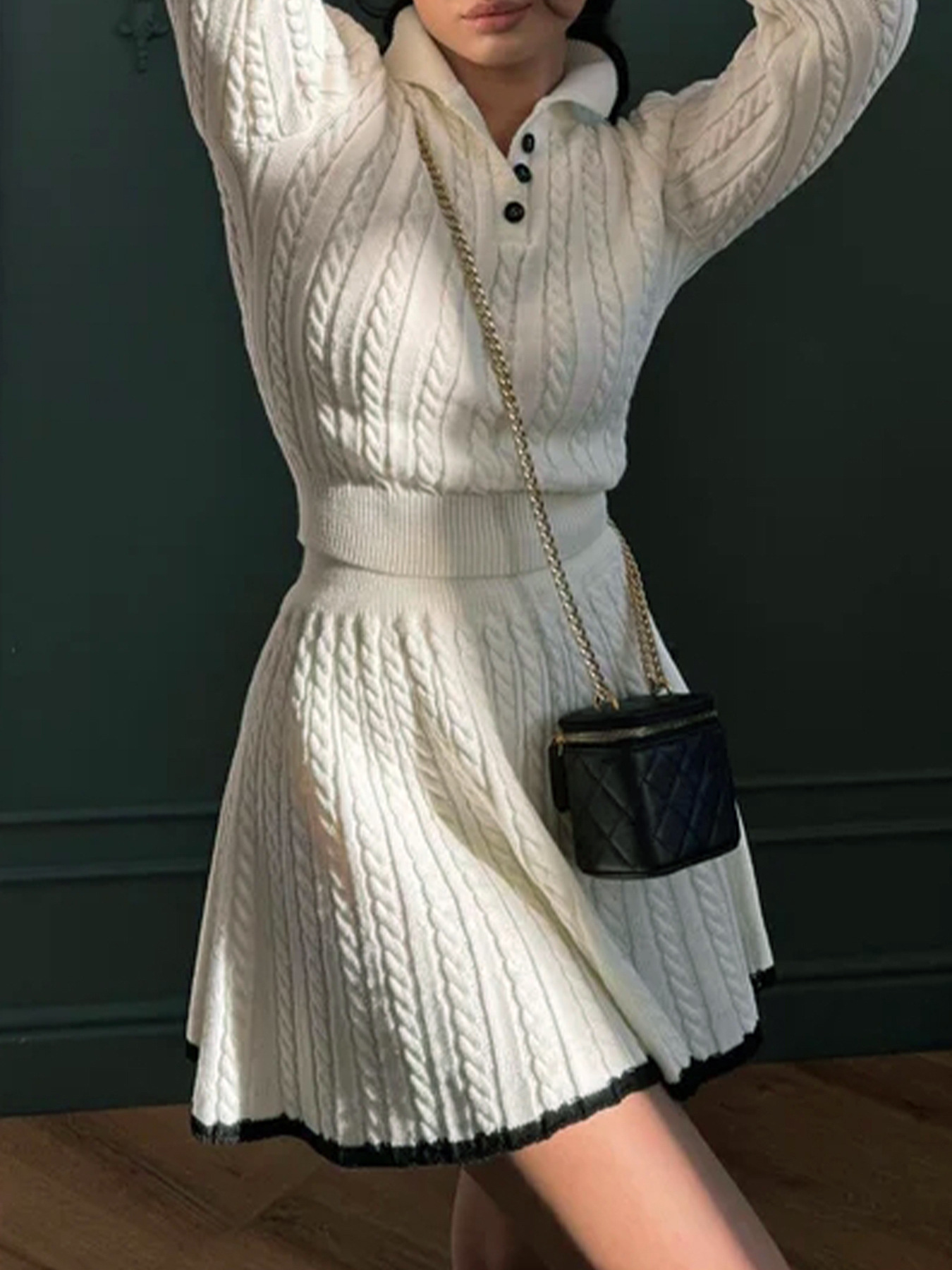 Knitted Sweater Skirt Set Long Sleeve Twist Autumn Winter SSU-00006