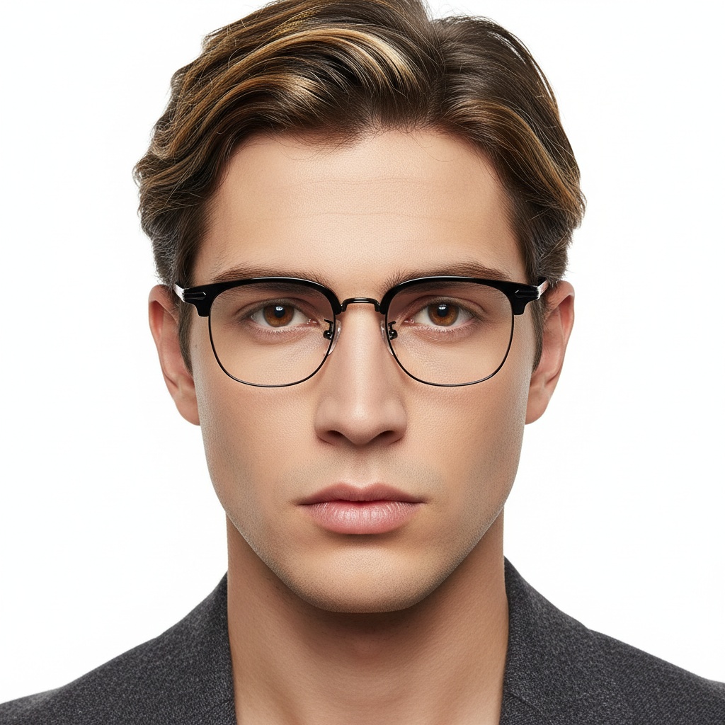BS1913-0196_Black_Semi-rimless_TR90_Glasses_model