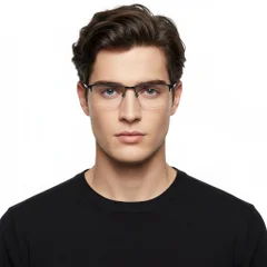 BS1913-0592_Black_Semi-rimless_Titanium_Glasses_model