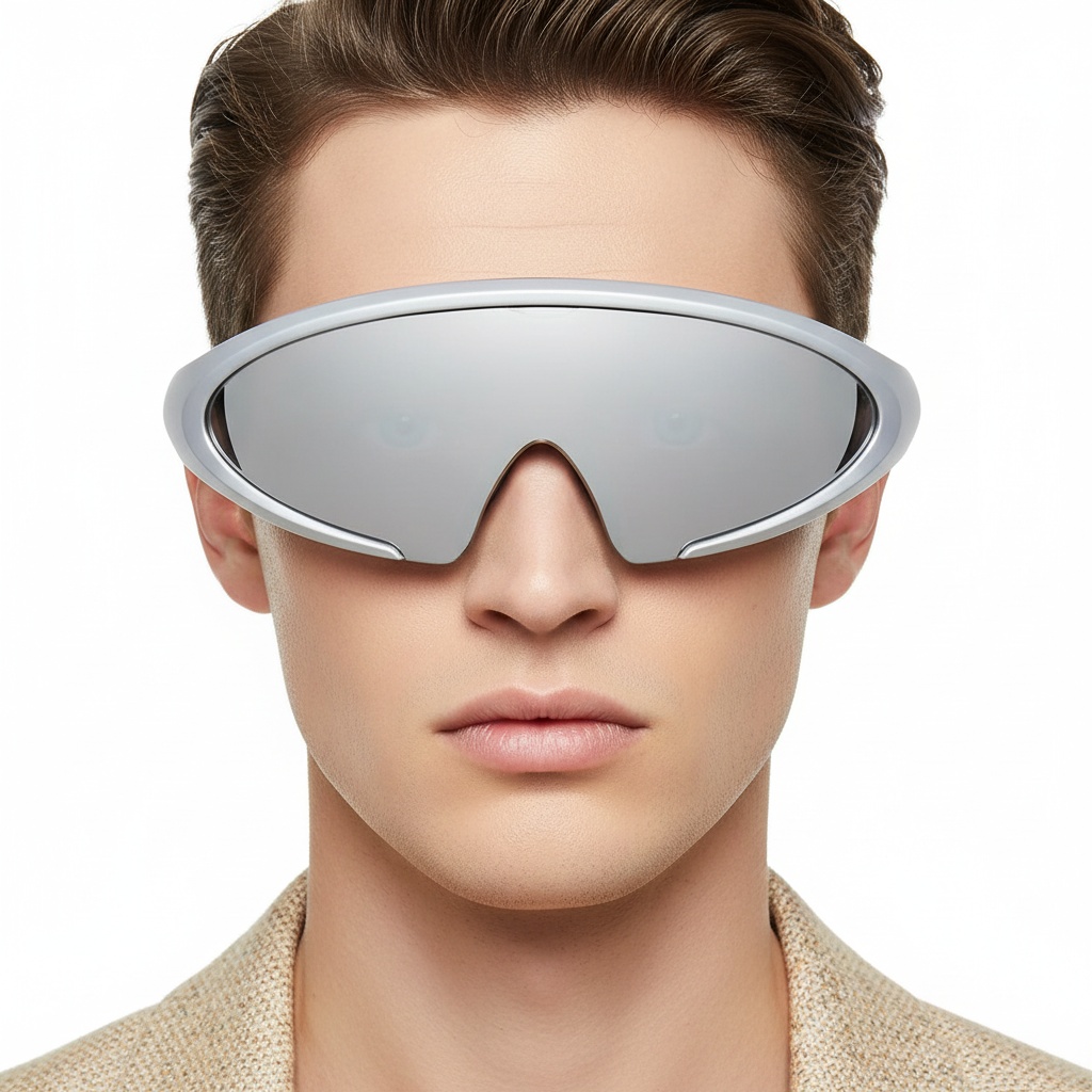 BS2426-0033_Silver_Semi-rimless_Plastic_Sunglasses_model